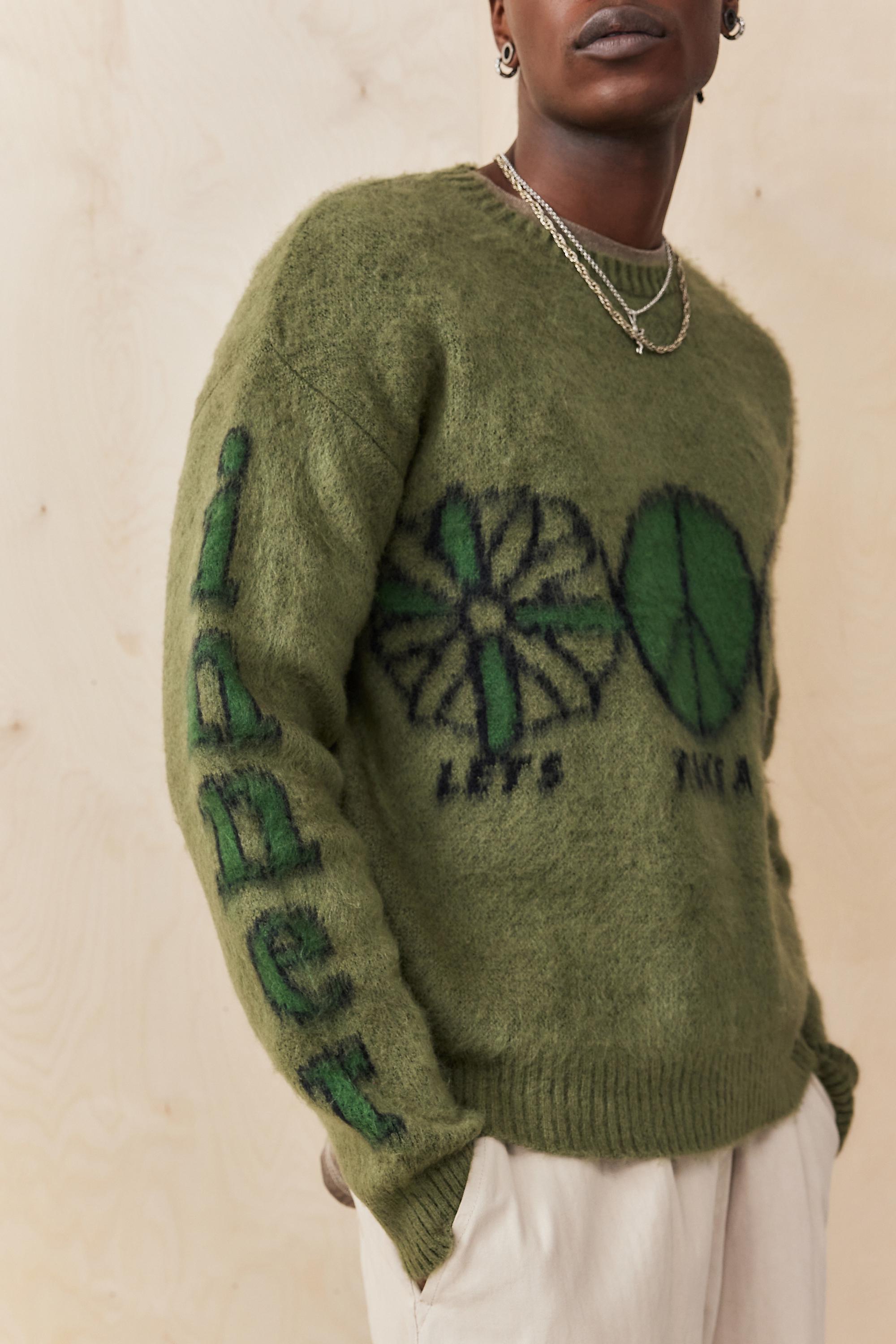 Green Uo Peace Knit Jumper, , large image number 2