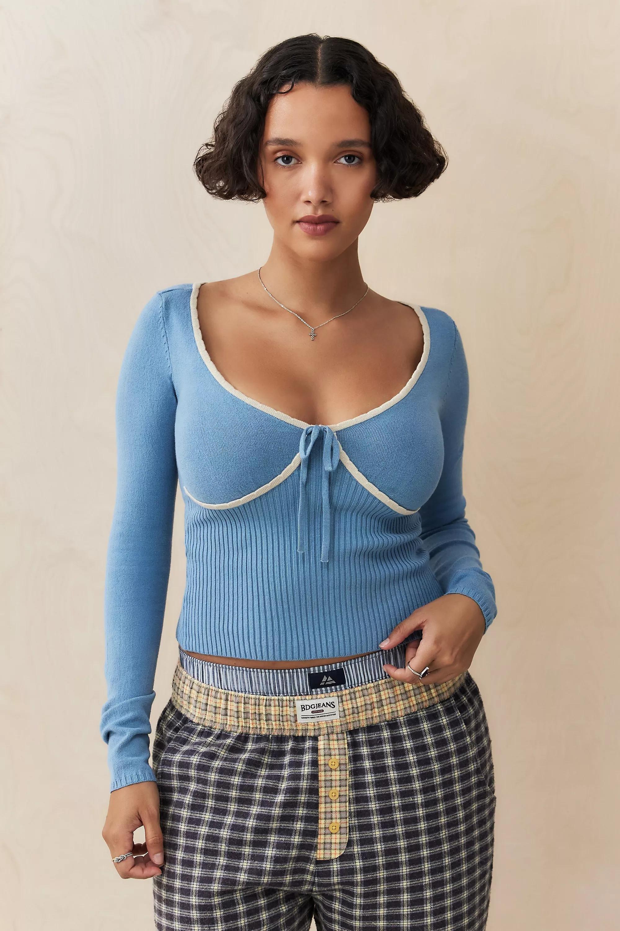 Blue Uo Scalloped Edge Knit Top, , medium