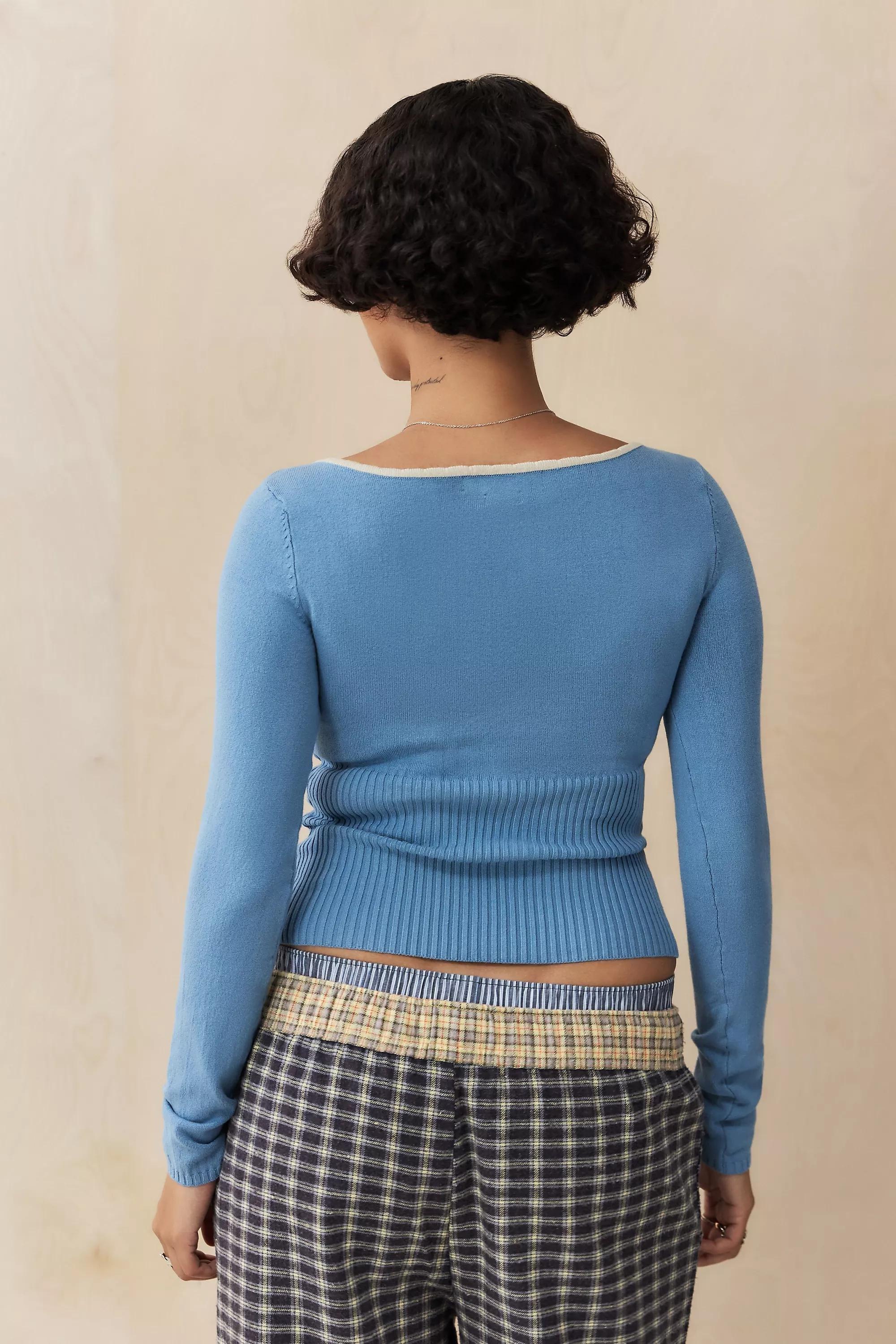 Blue Uo Scalloped Edge Knit Top, , large image number 3