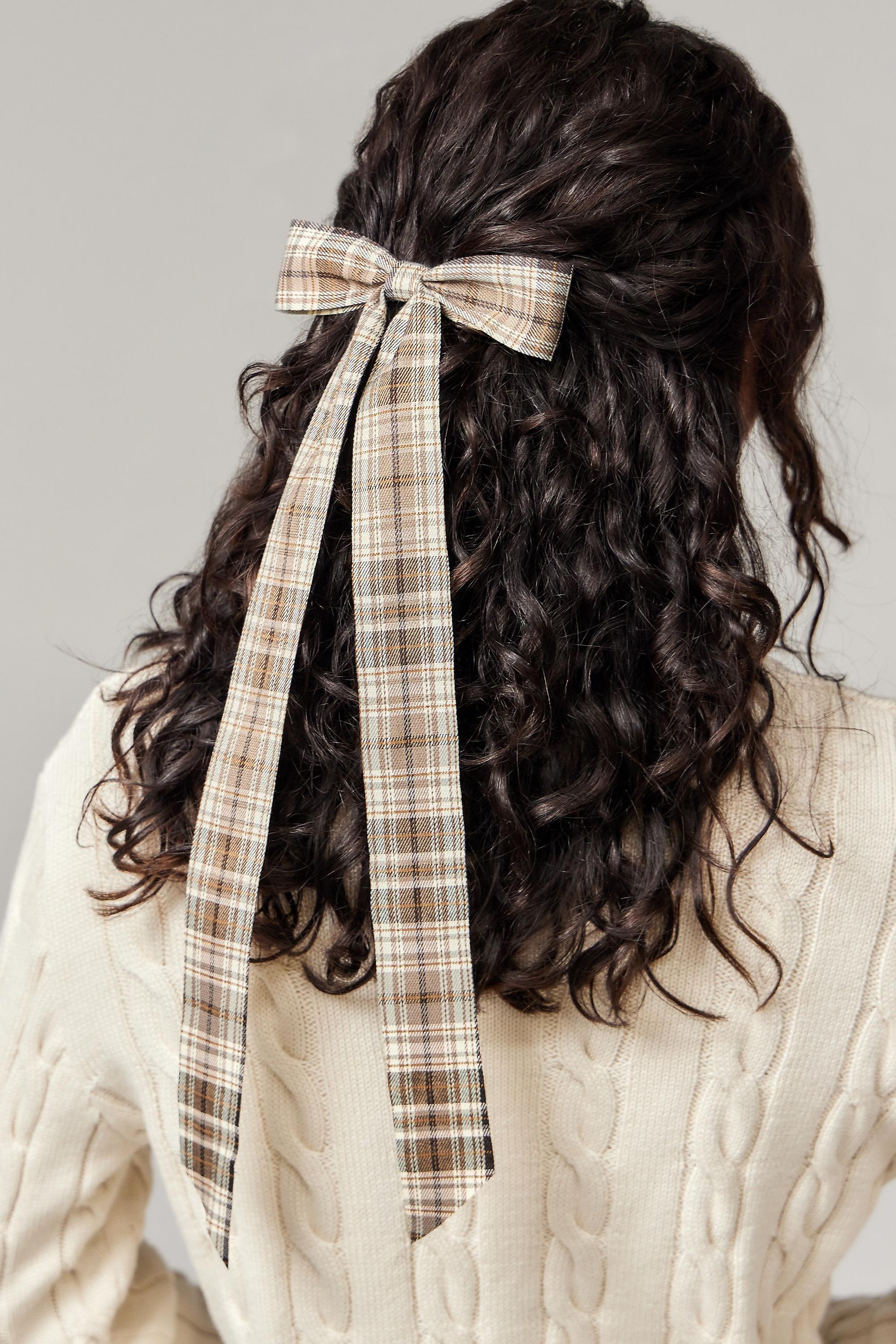 Brown UO Check Hair Bow, BRN, large image number 0