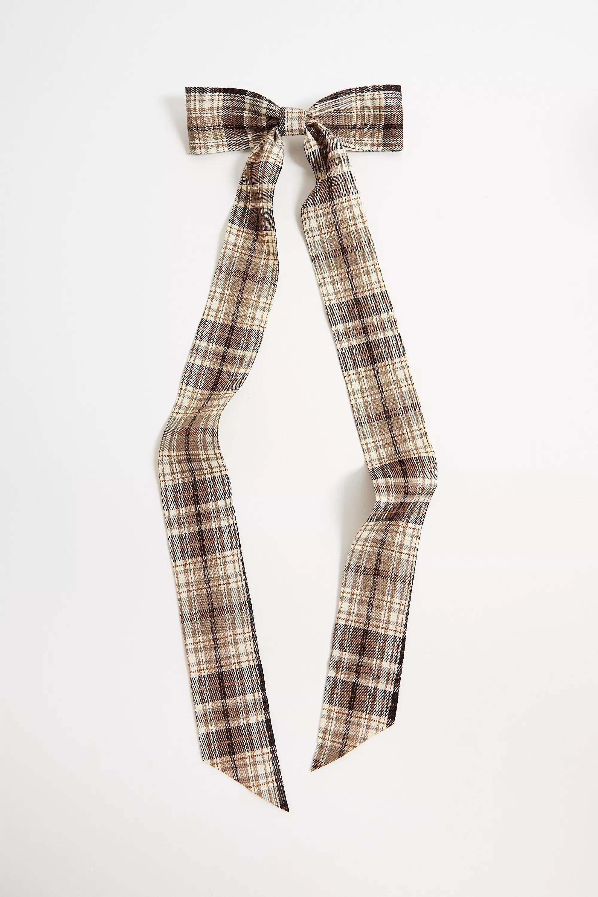 Brown UO Check Hair Bow, BRN, large image number 1