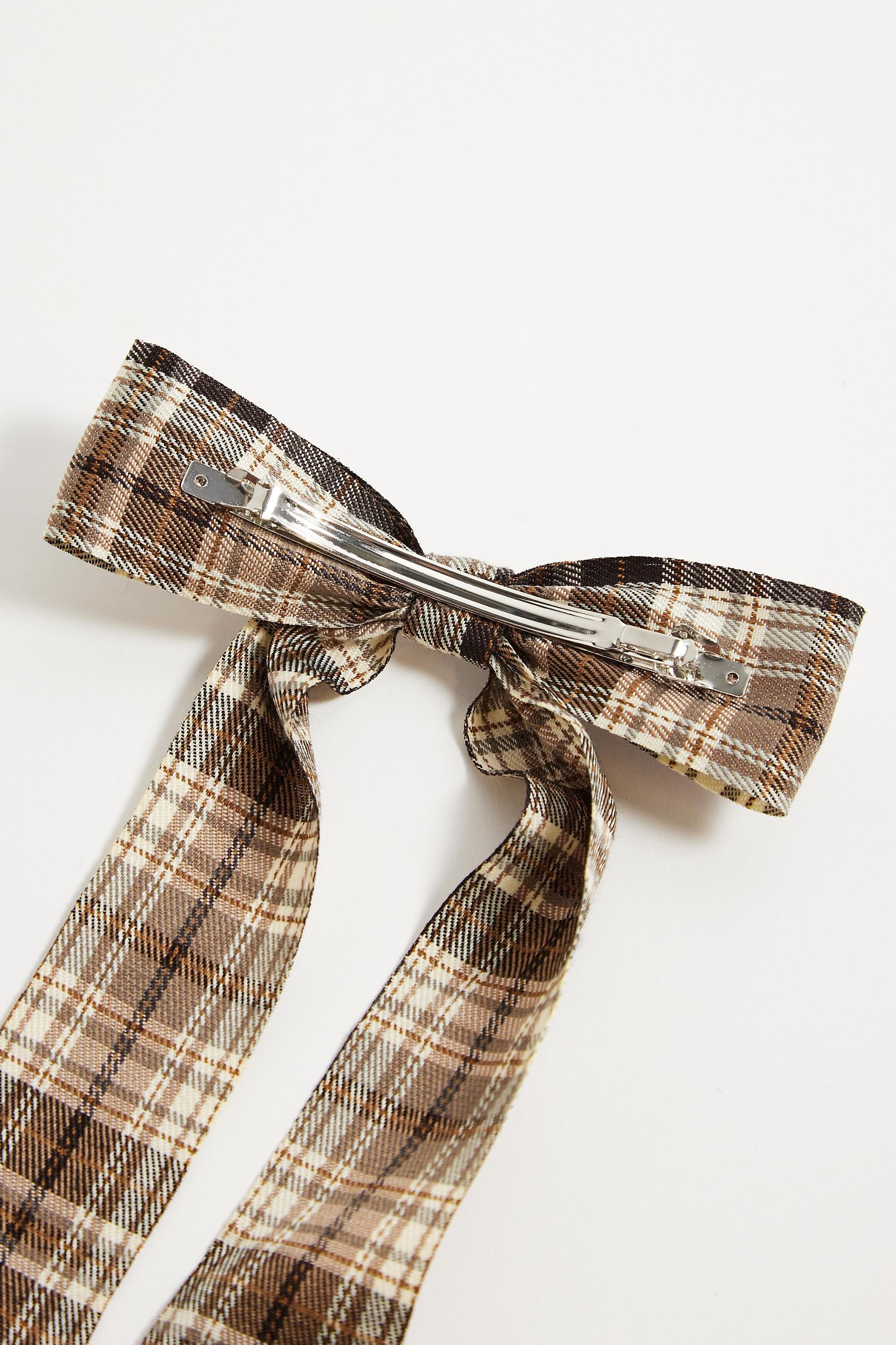 Brown UO Check Hair Bow, BRN, large image number 3