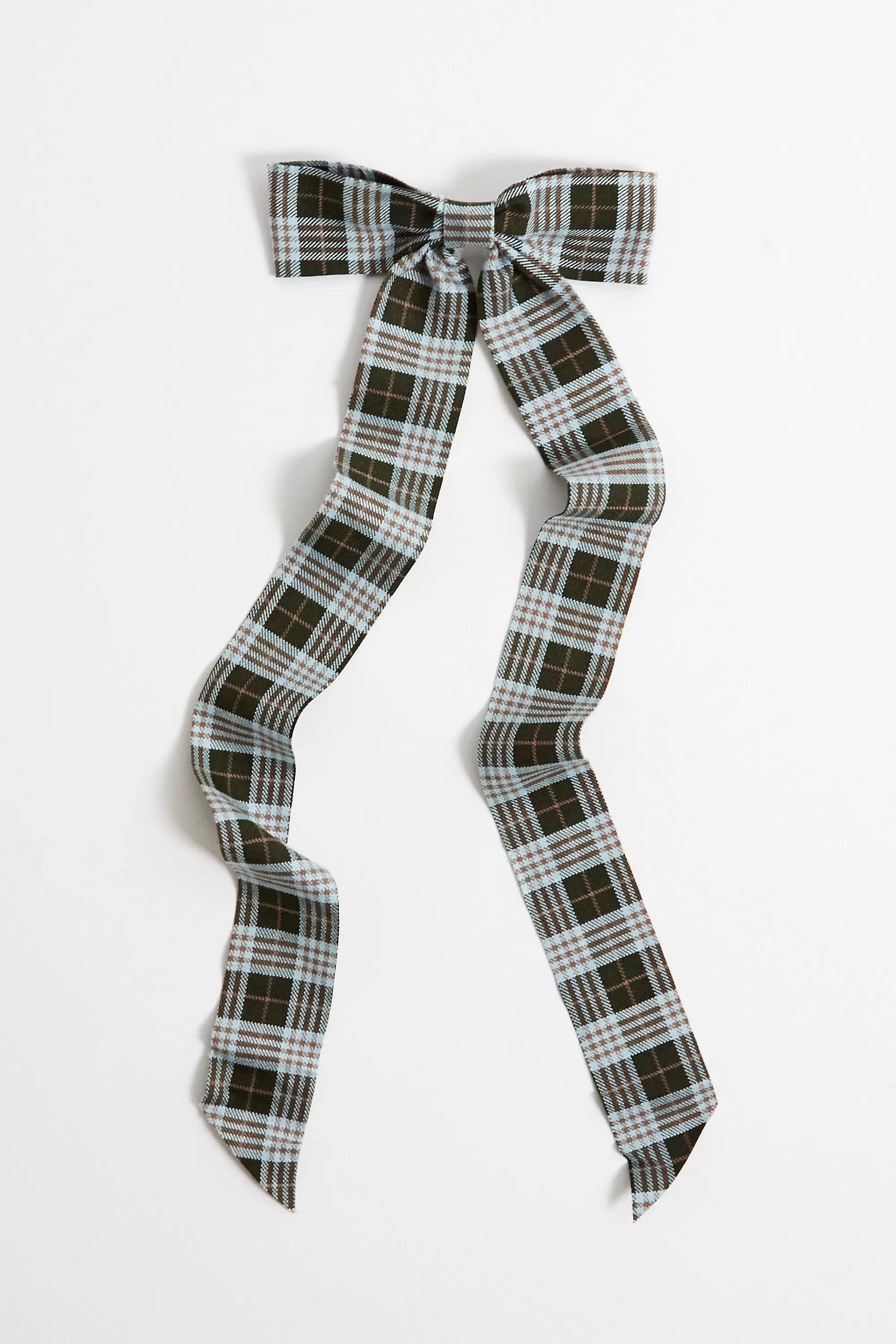 Blue Check Hair Bow, BLUE, large image number 0
