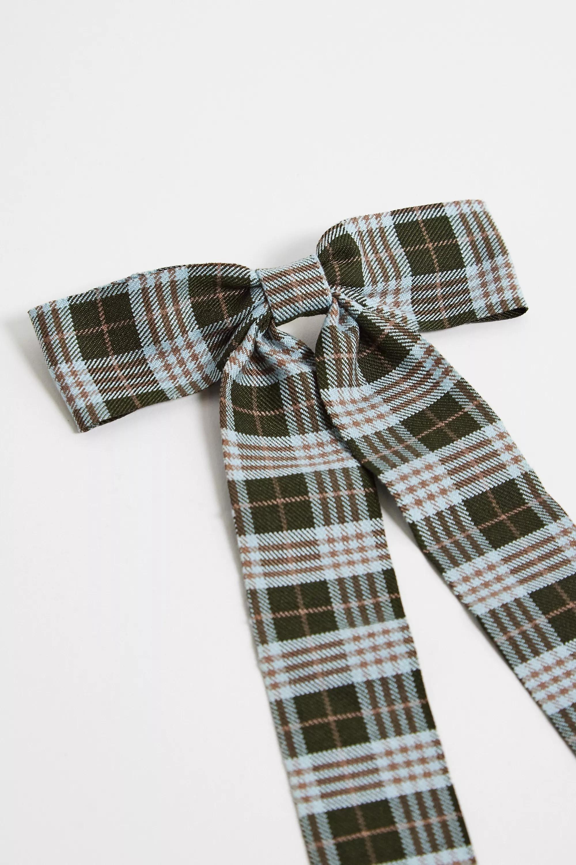 Blue Check Hair Bow, BLUE, large image number 1