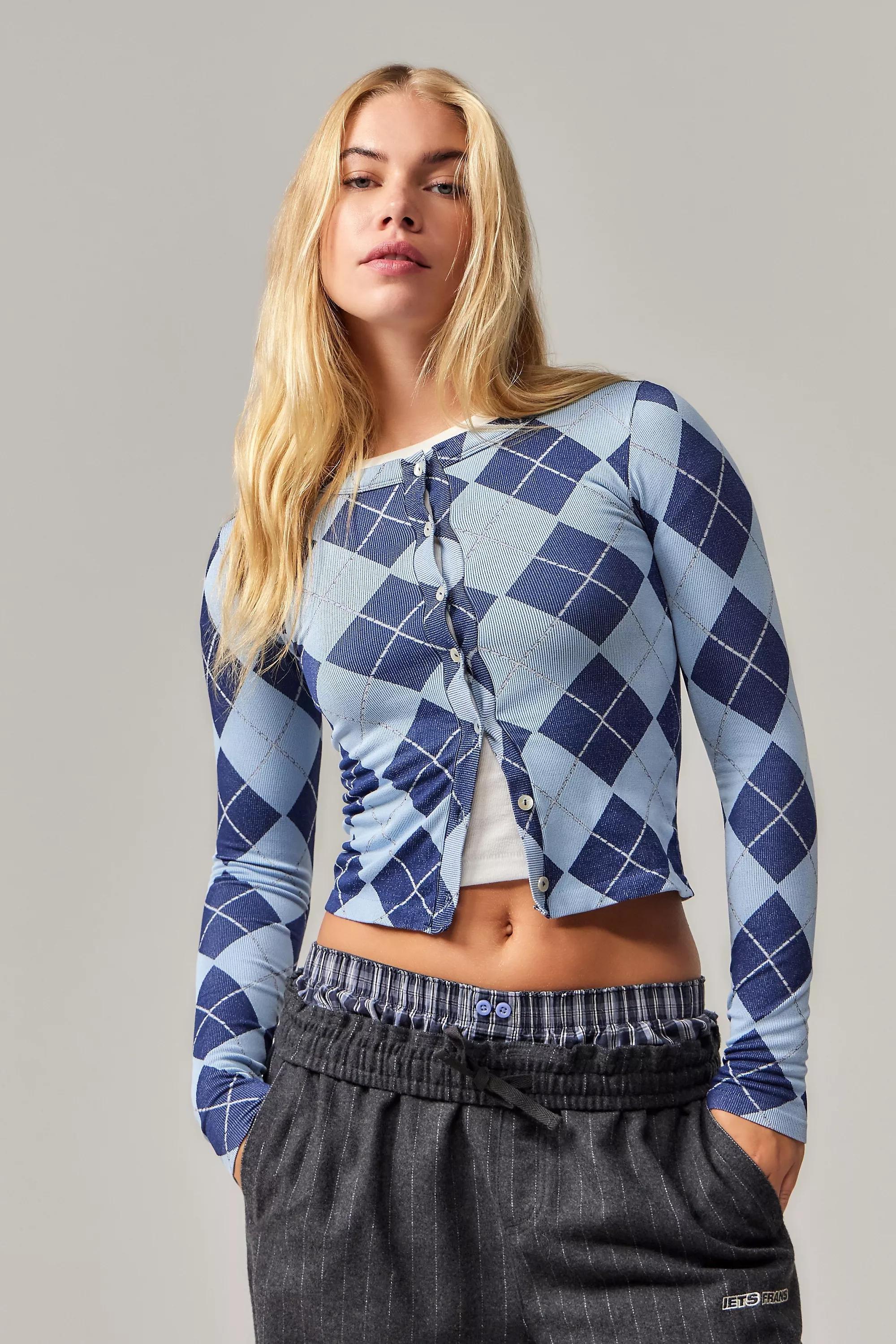 Blue Iets Frans... Long Sleeve Argyle Cardigan, , large image number 0