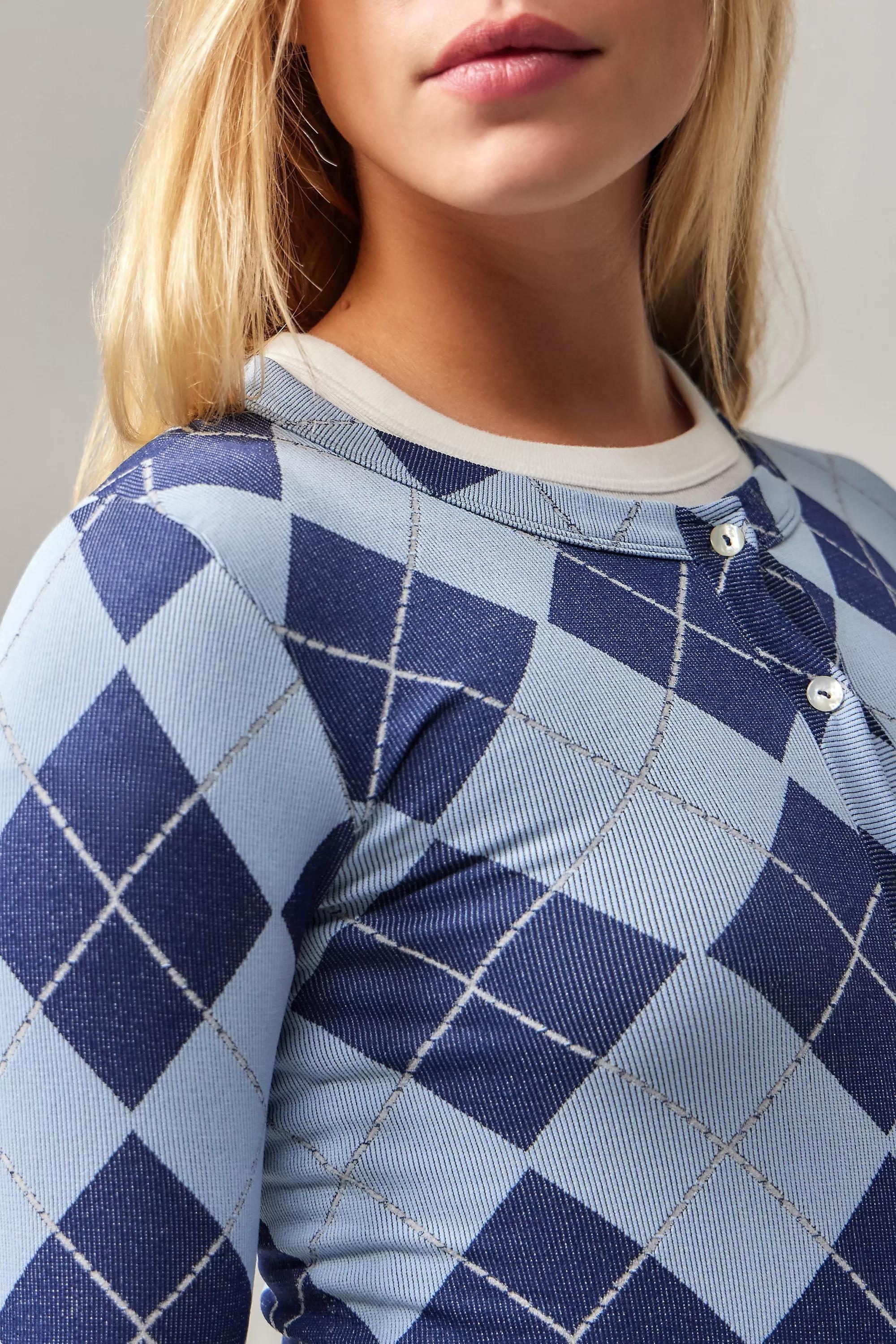 Blue Iets Frans... Long Sleeve Argyle Cardigan, , large image number 1