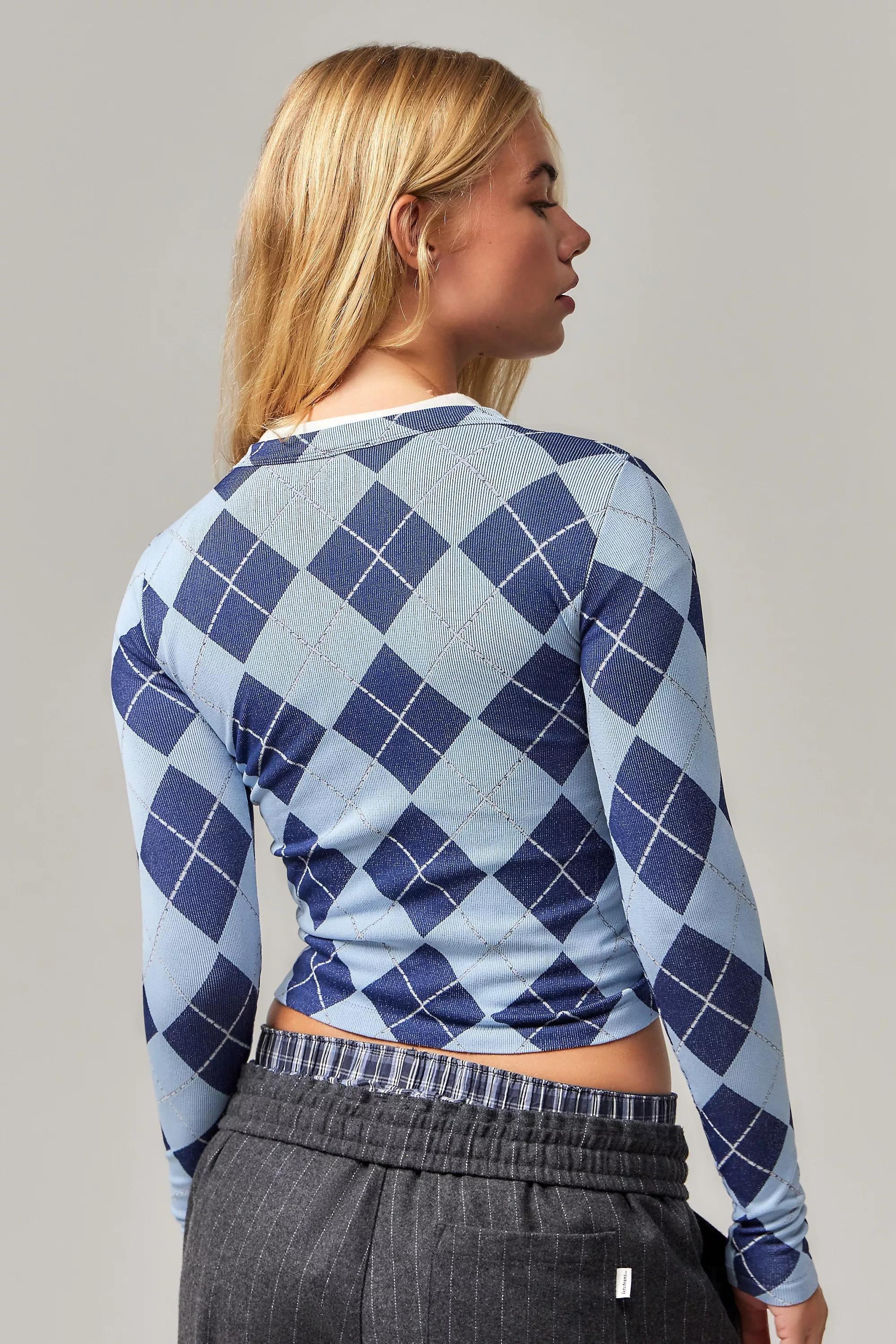 Blue Iets Frans... Long Sleeve Argyle Cardigan, , large image number 3
