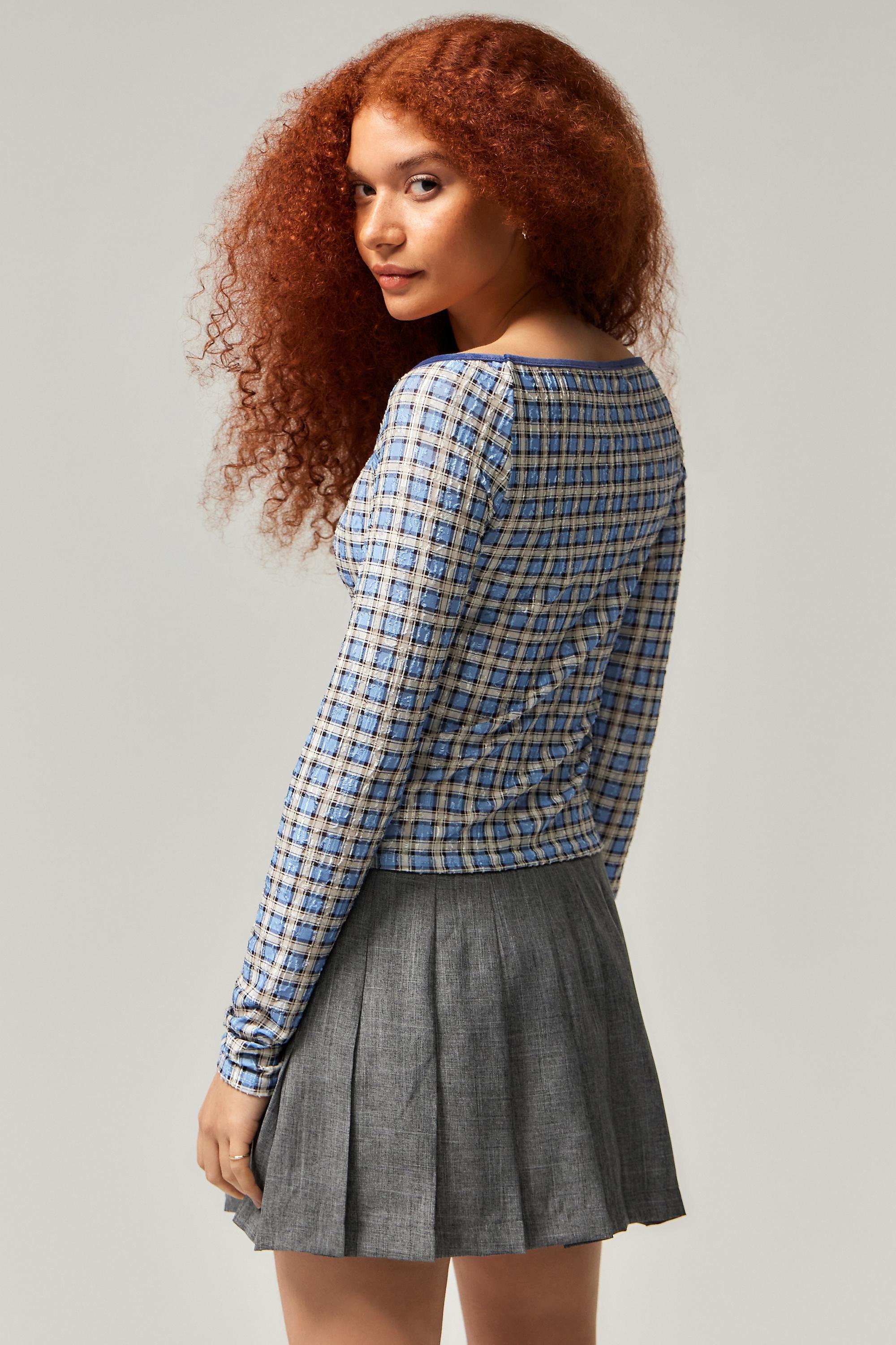 Blue Archive At Uo Nicole Check Off-The-Shoulder Top, , large image number 3