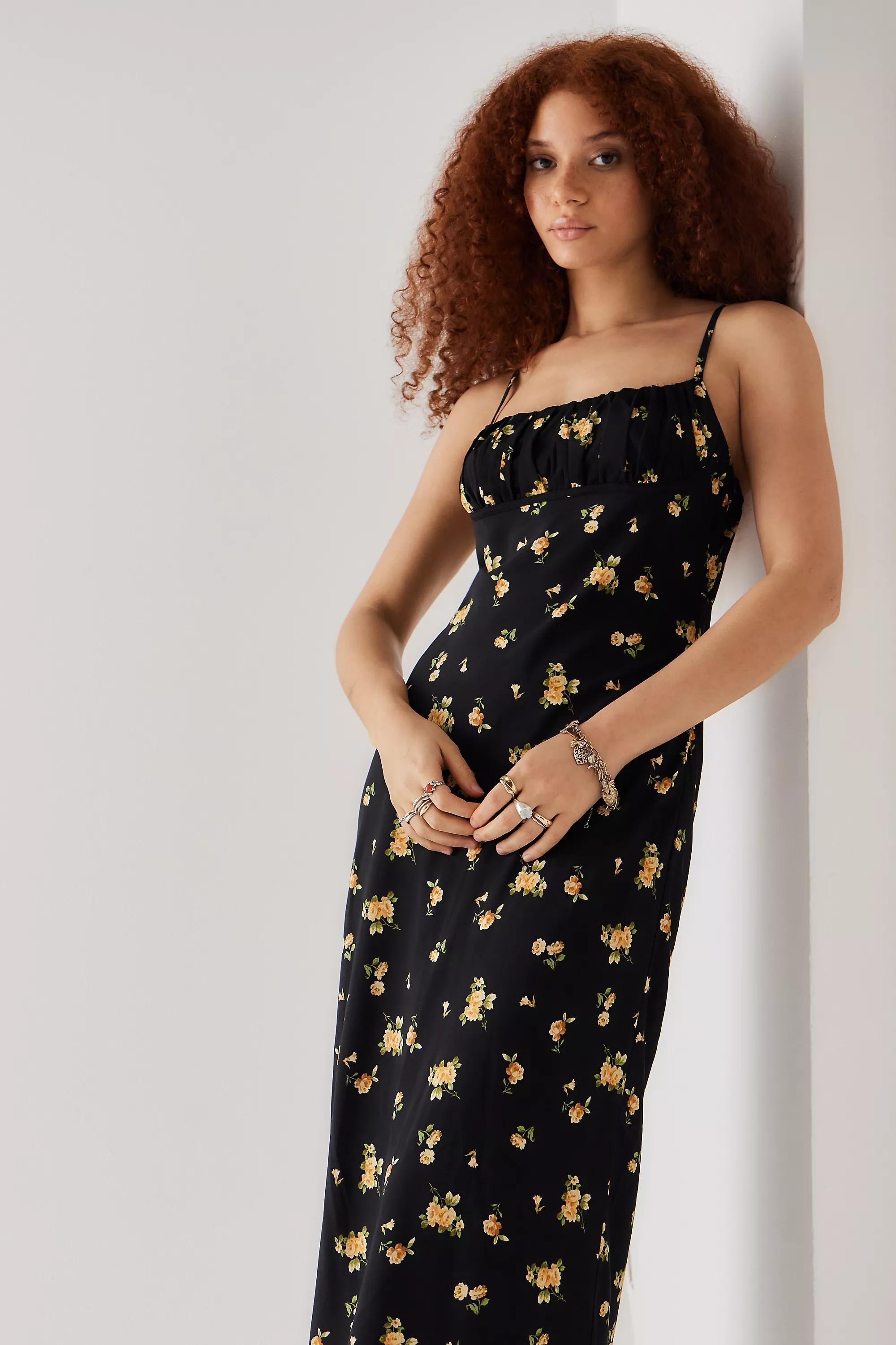 Black Kiss The Sky Uo Exclusive Valentina Ditsy Slip Midi Dress, , large image number 1