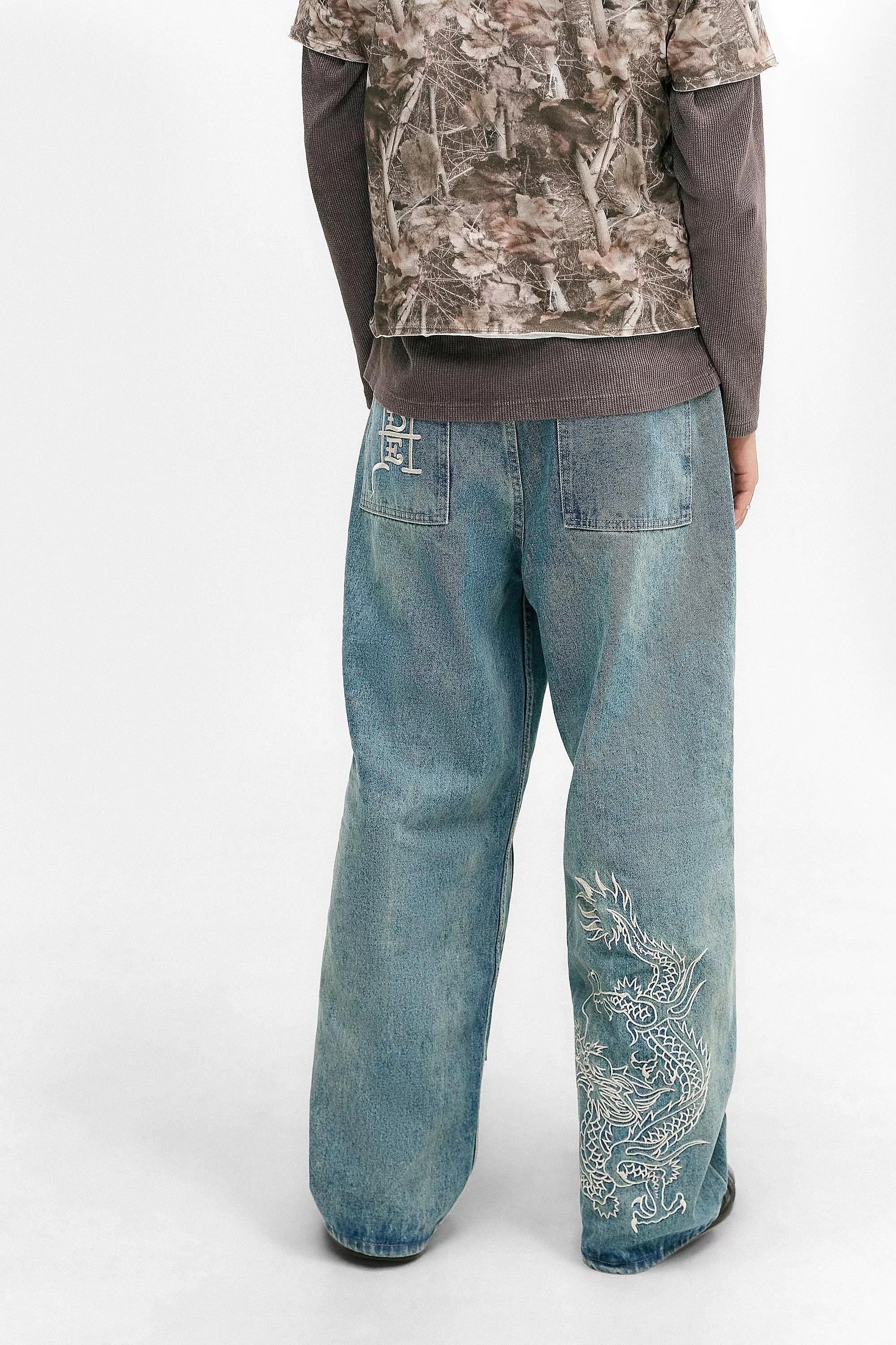Blue Ed Hardy Uo Exclusive Dragon Double Knee Jeans, , large image number 0