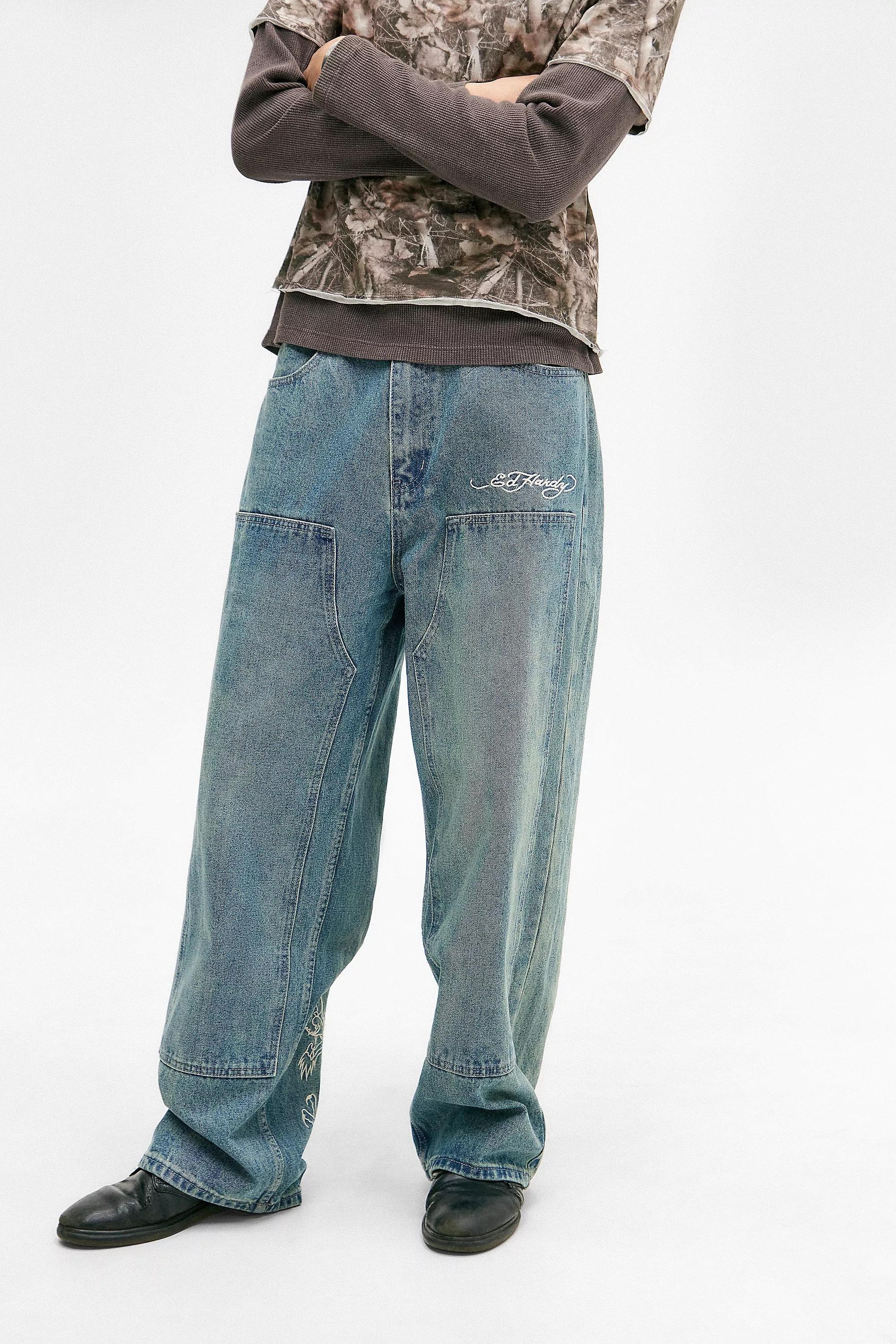 Blue Ed Hardy Uo Exclusive Dragon Double Knee Jeans, DENIM L, large image number 3