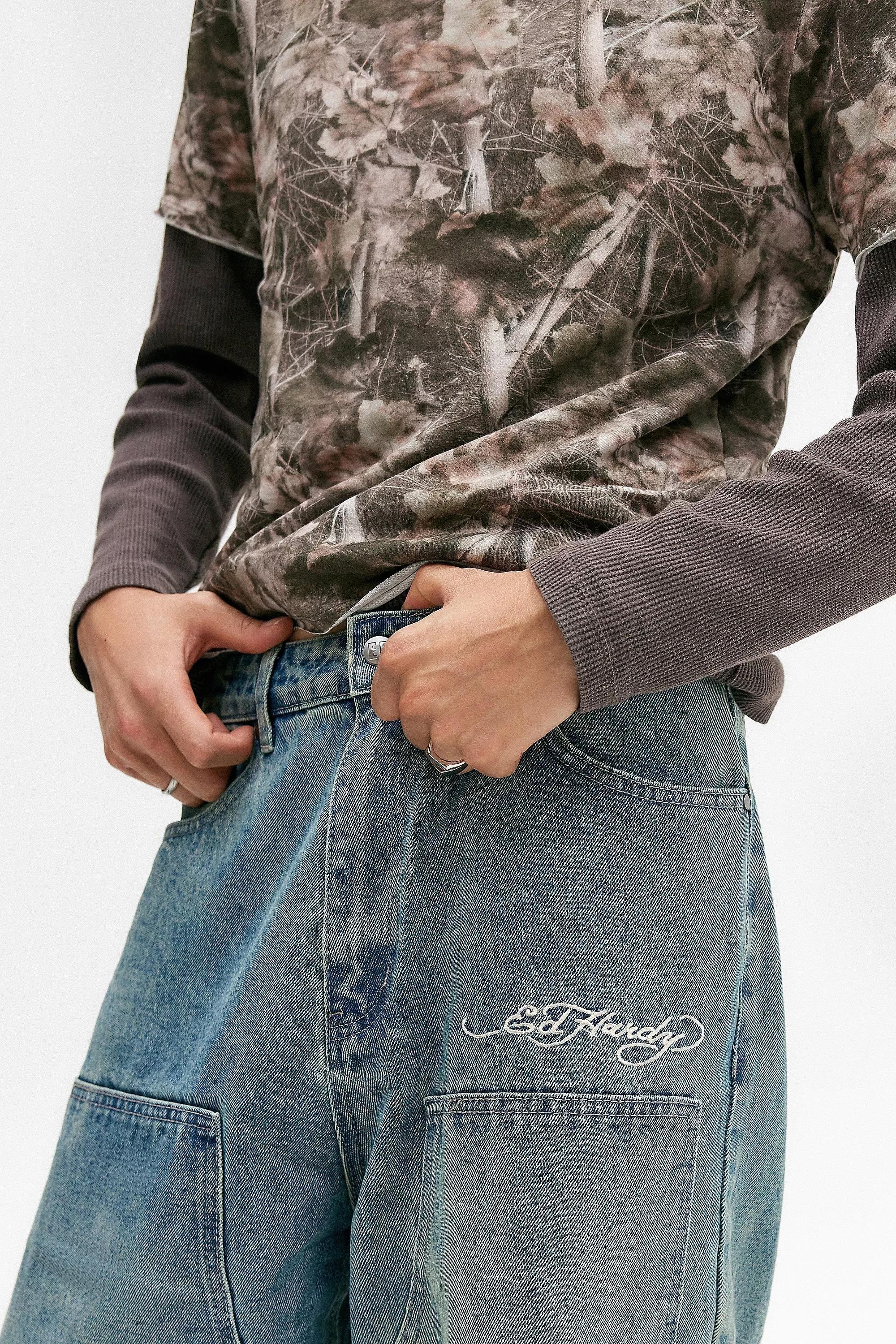 Blue Ed Hardy Uo Exclusive Dragon Double Knee Jeans, DENIM L, large image number 4