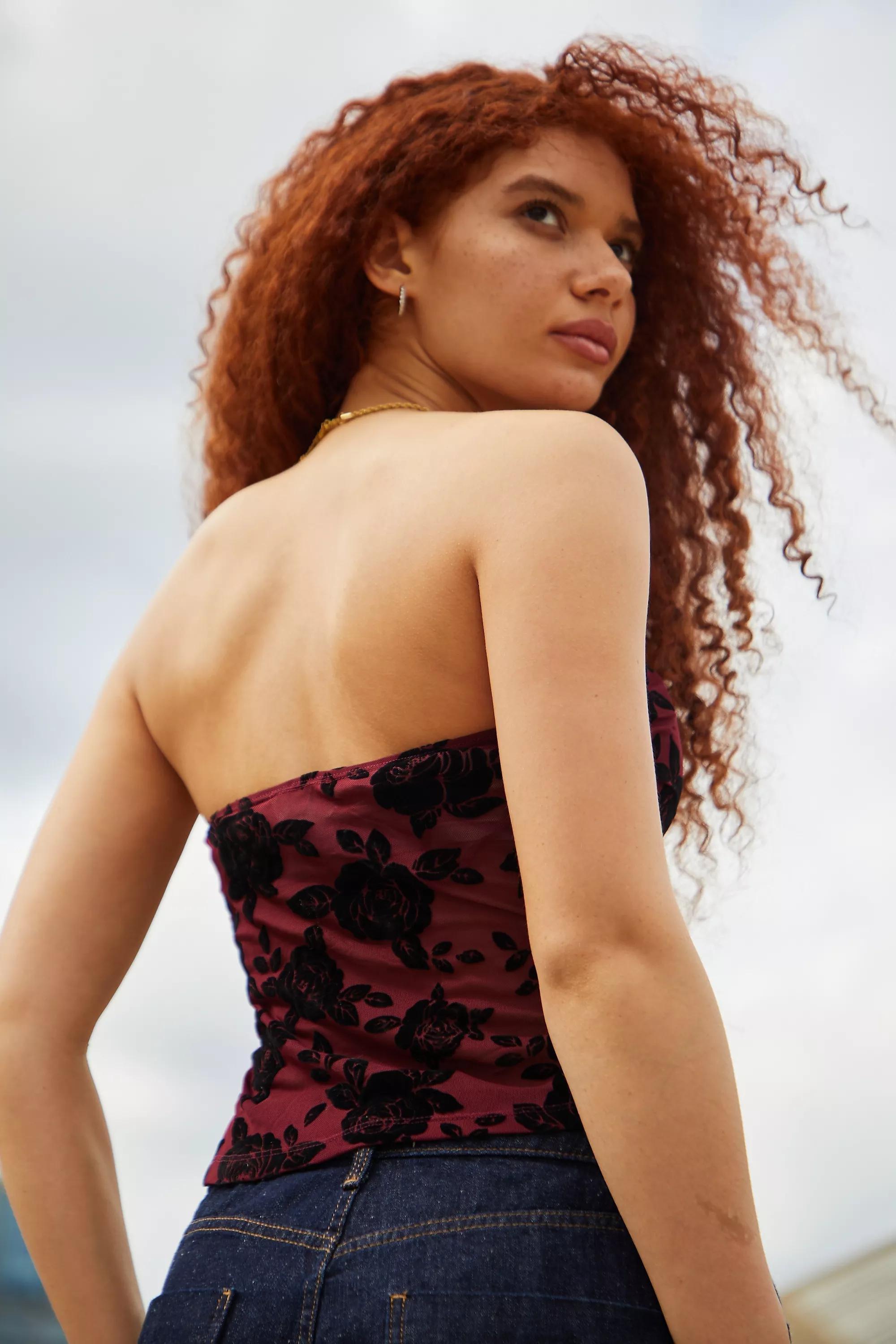 Red Kiss The Sky Uo Exclusive Bandeau Devore Top, , large image number 2