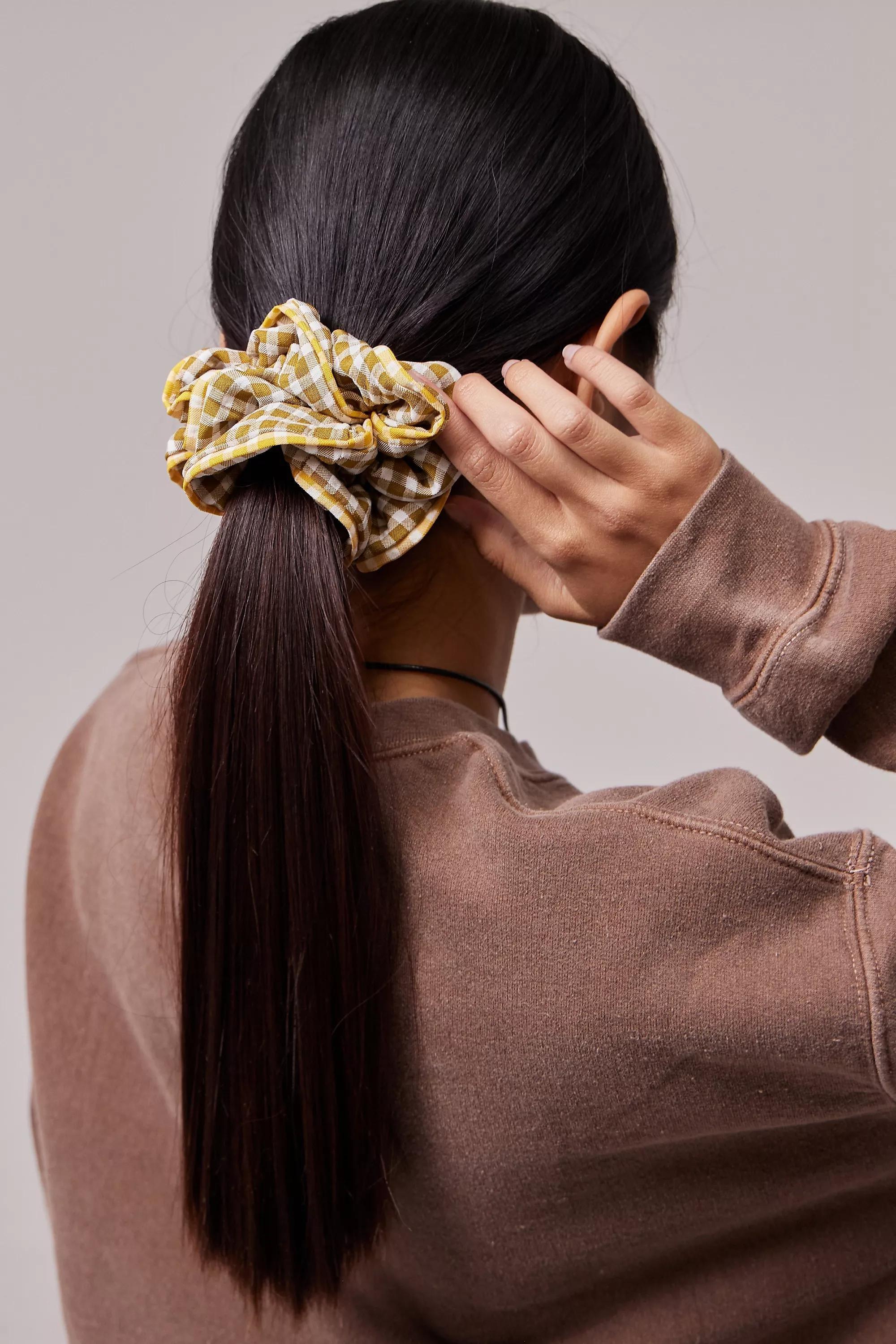 Yellow Gingham Scrunchie, YEL, large image number 1