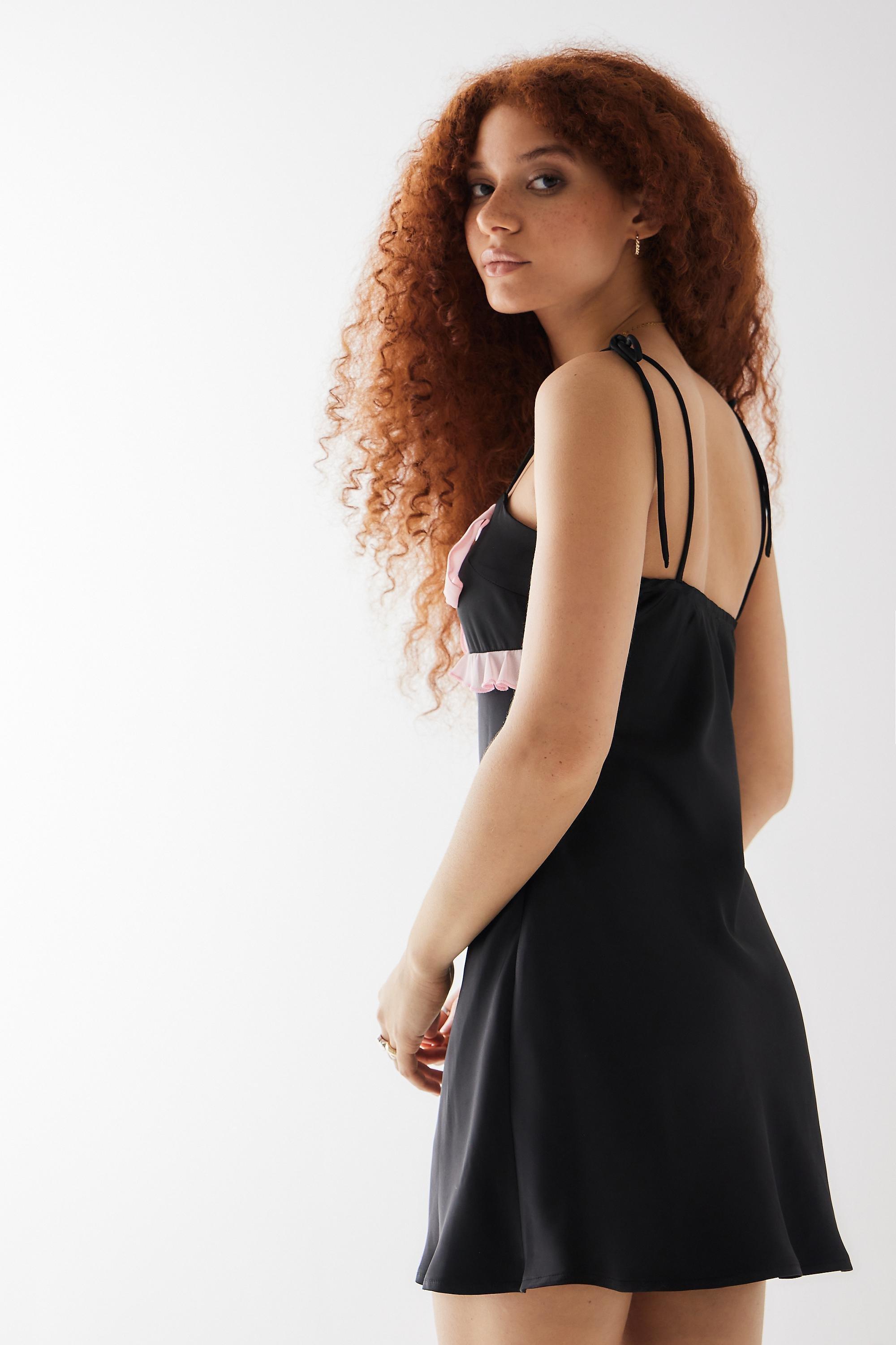 Black Love Triangle Uo Exclusive Saffi Satin Mini Dress, , large image number 3