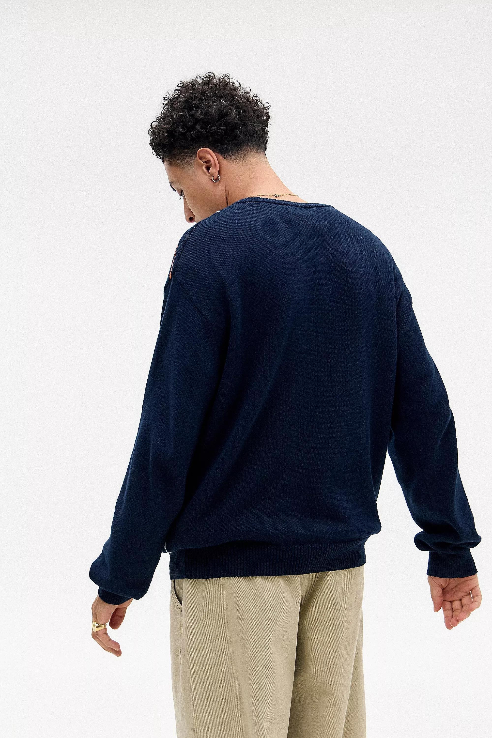 Navy Bdg Check Cable Knit Jumper, , large image number 3