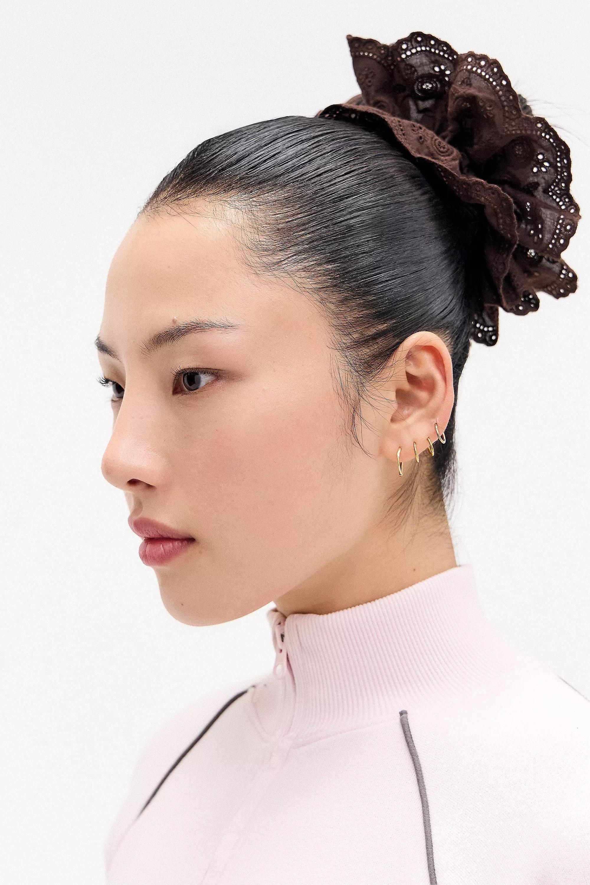White Cotton Lace Scrunchie, , medium