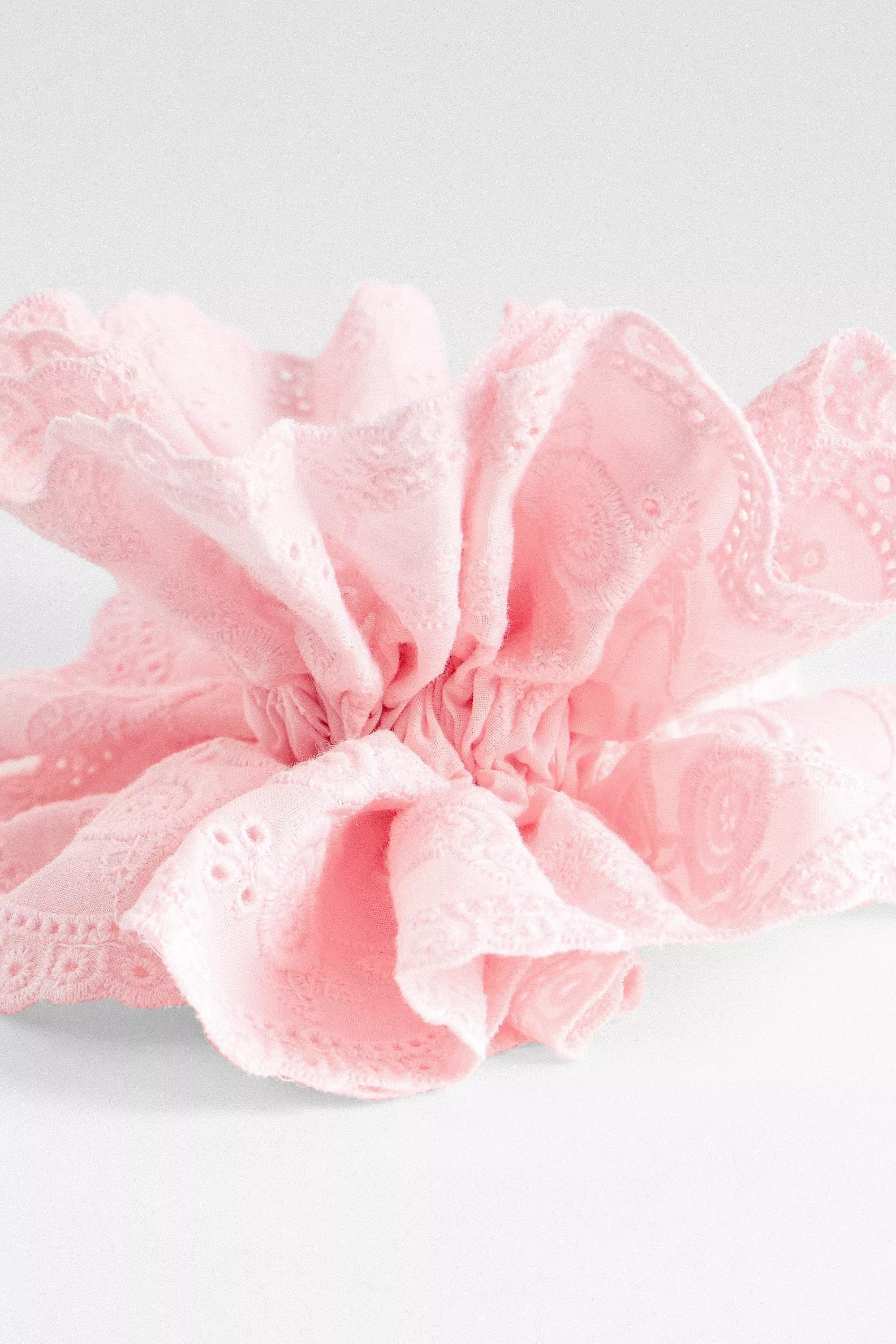 Pink Cotton Lace Scrunchie, PINK, large image number 2