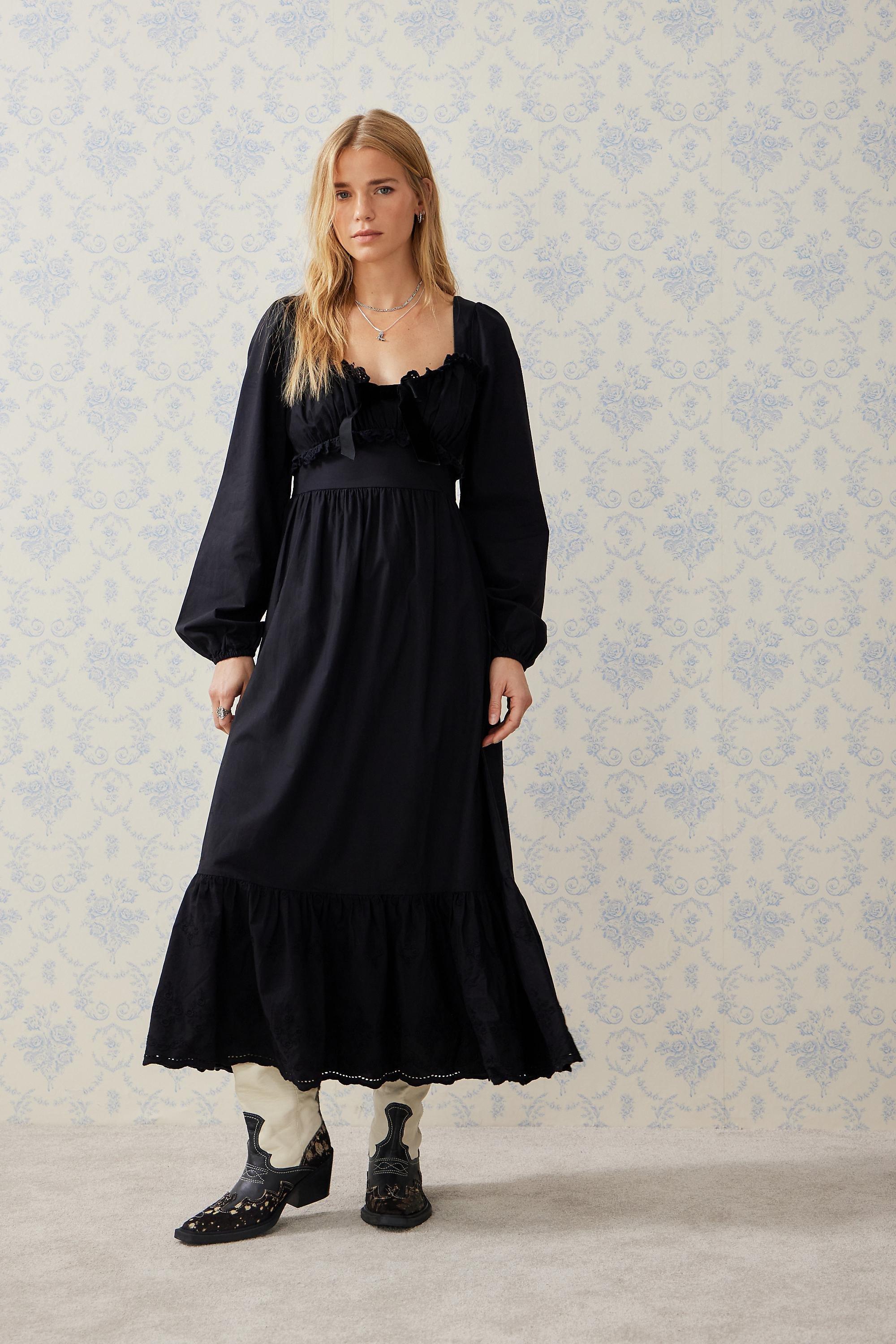 Black Kimchi Blue Wanda Broderie Midi Dress, , large image number 0