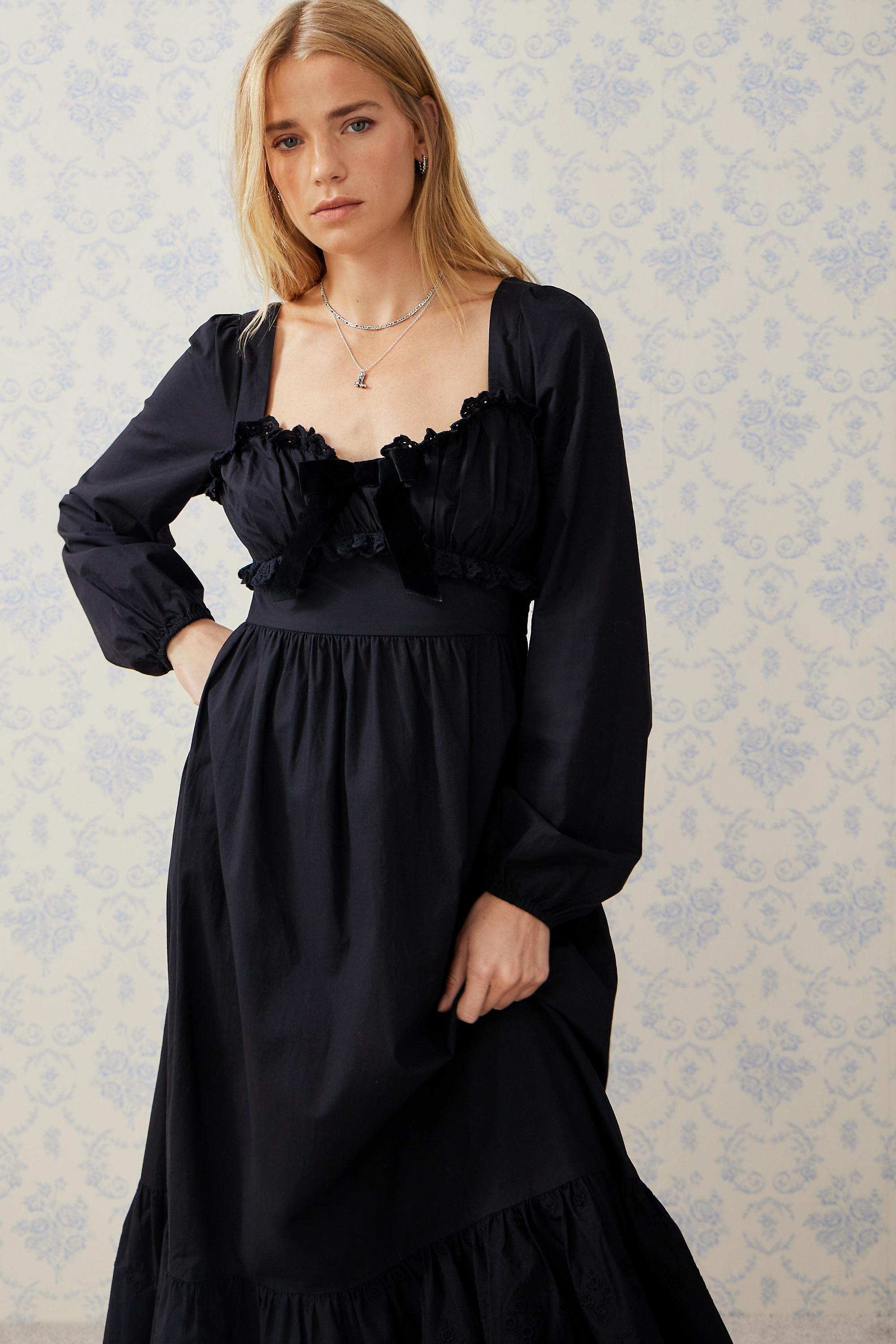 Black Kimchi Blue Wanda Broderie Midi Dress, , large image number 1