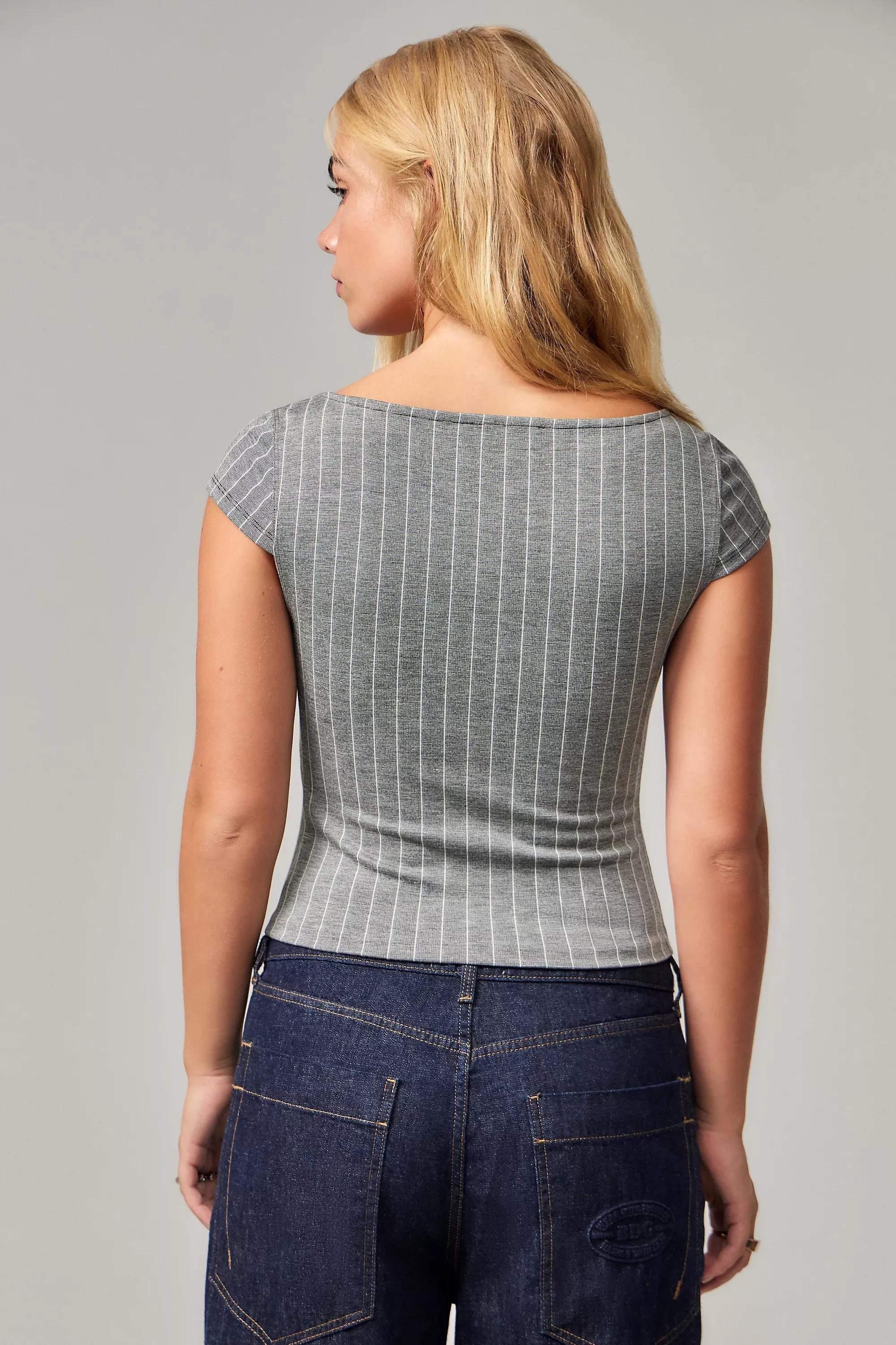 Grey Motif Silence + Noise Greta Pinstripe Top, , large image number 3