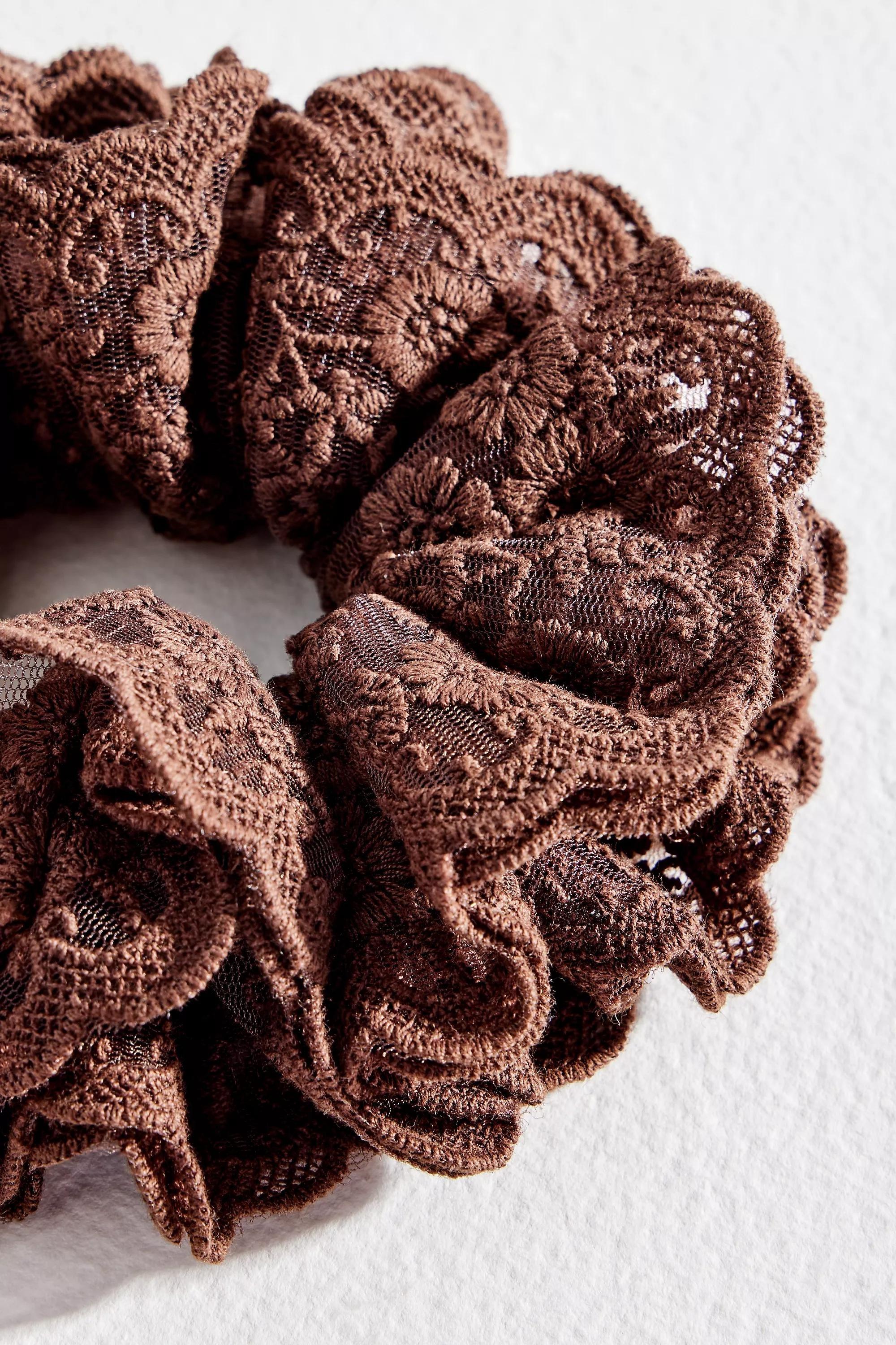 Brown Laced Scrunchie, CHOC, large image number 1