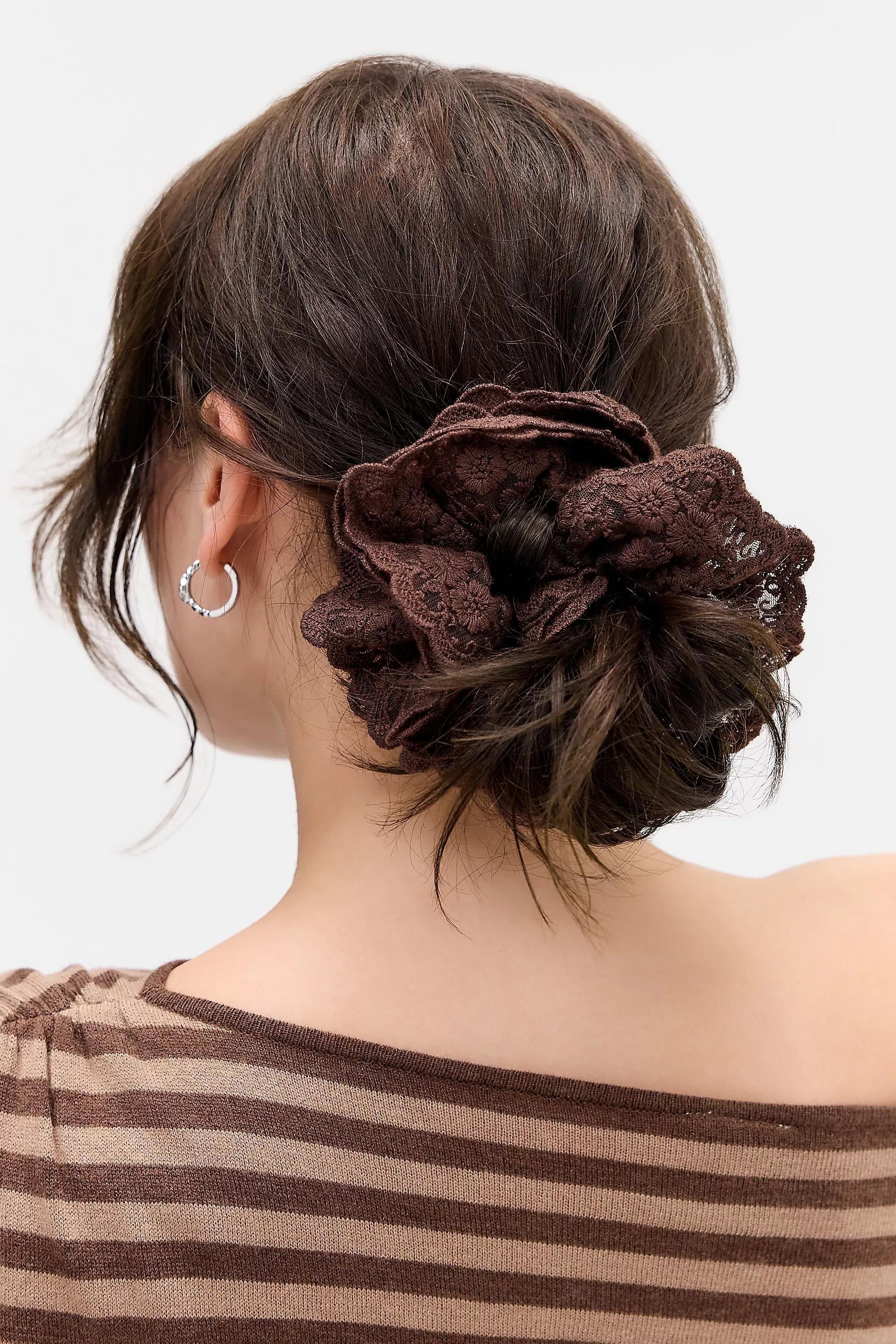 Brown Laced Scrunchie, CHOC, large image number 1