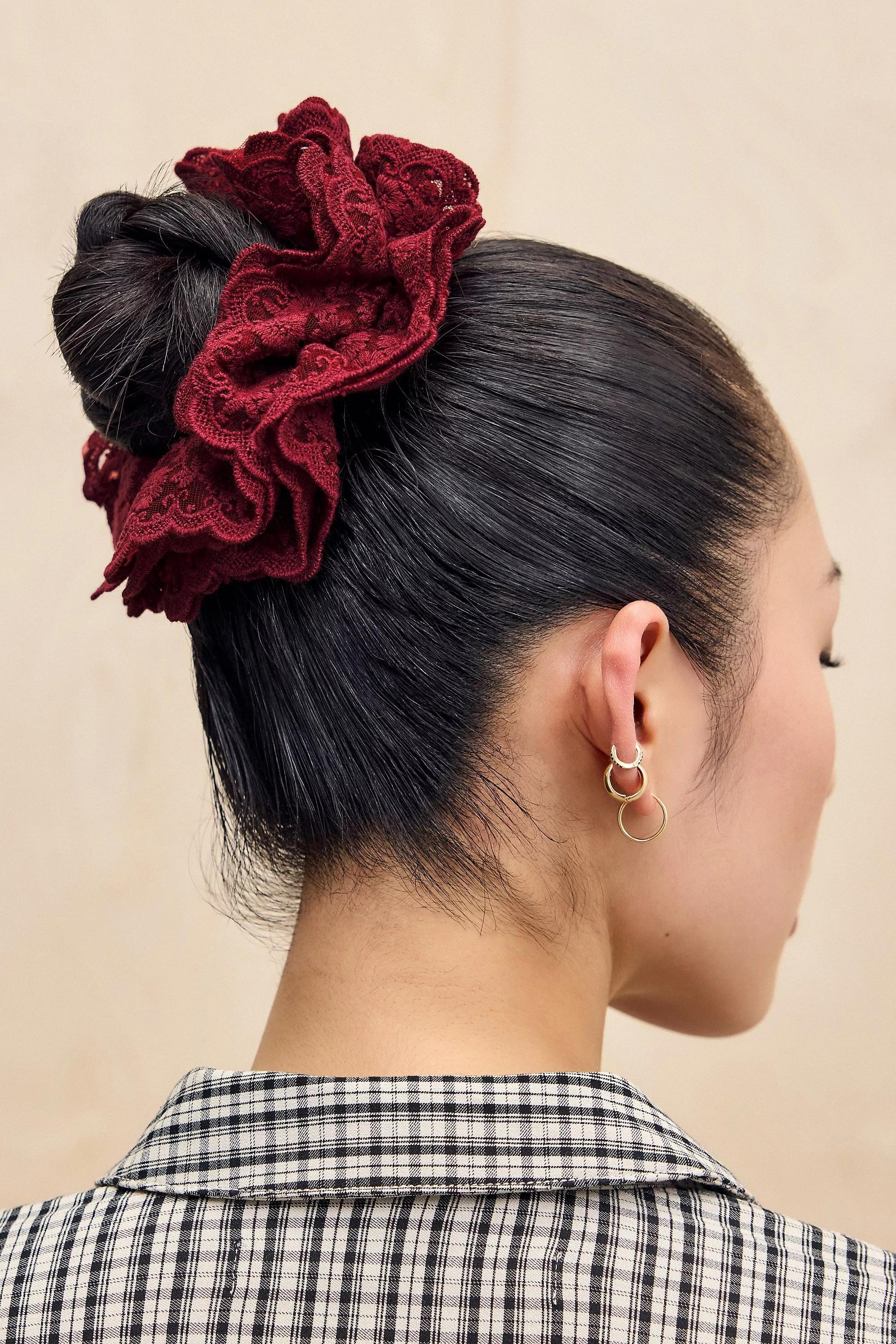 Burgundy Laced Scrunchie, A301_0259, large image number 0