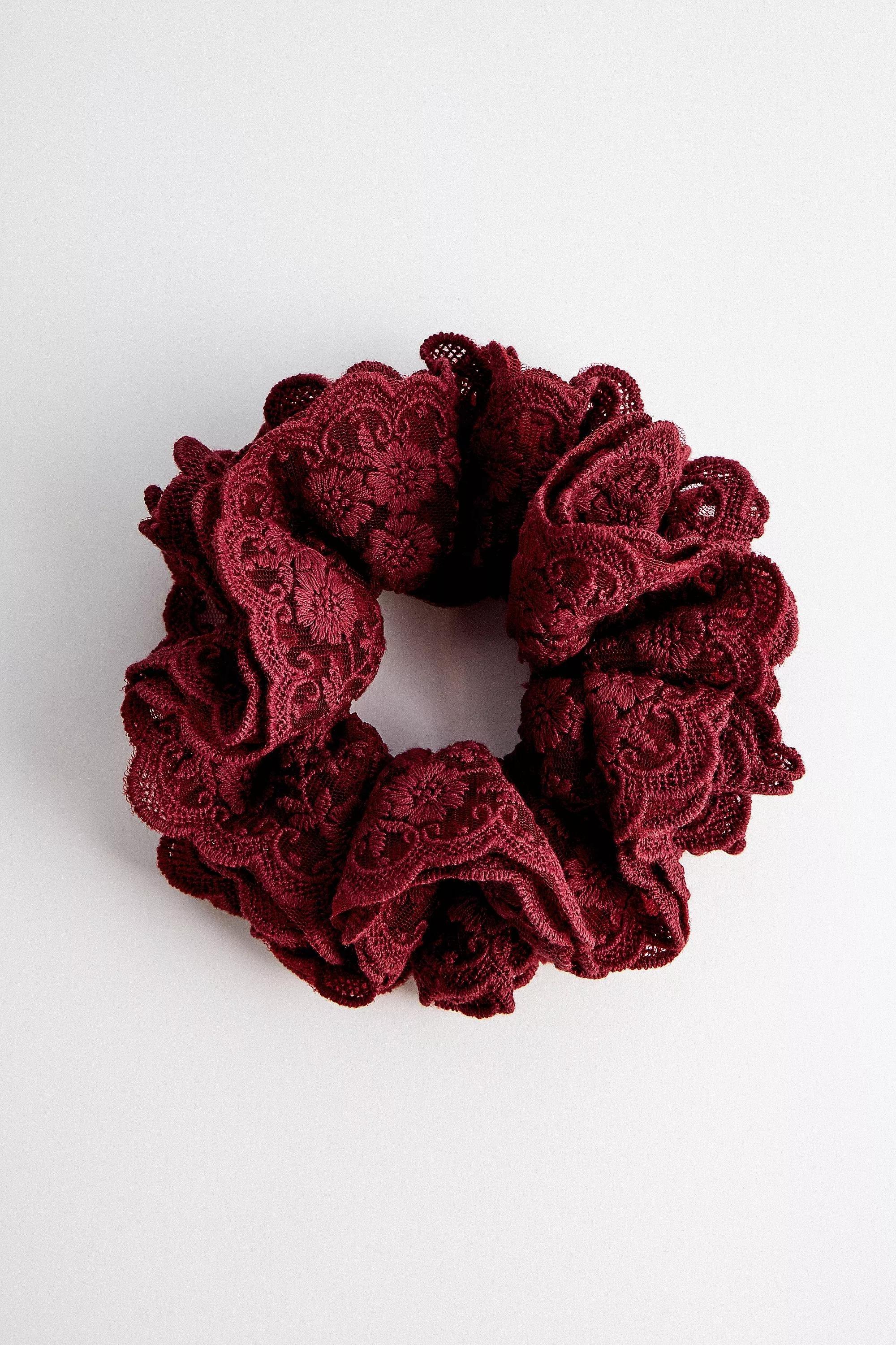 Burgundy Laced Scrunchie, A301_0259, large image number 1