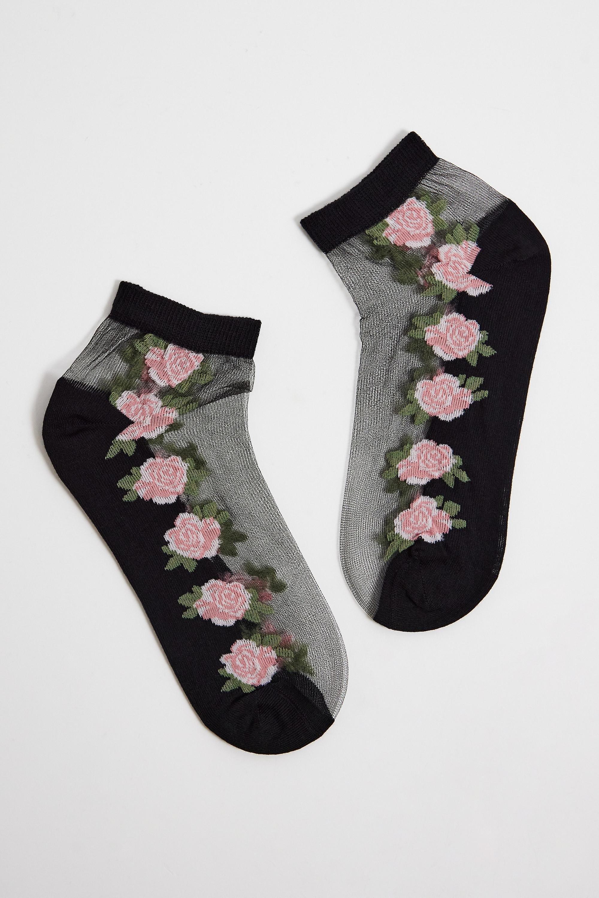 Black Out From Under Rose Organza Socks, BLK, large image number 1