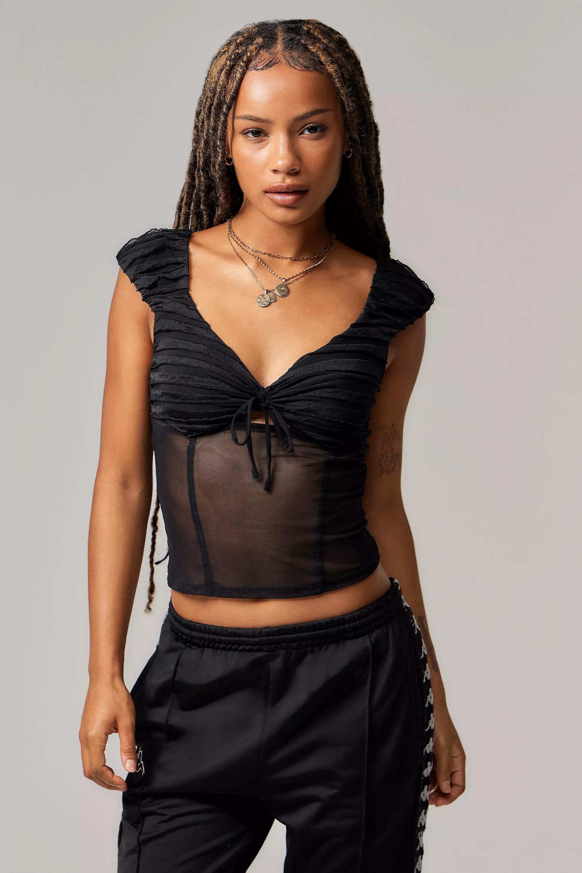Black Kimchi Blue Dalilah Lace Cropped Top, BLK, medium