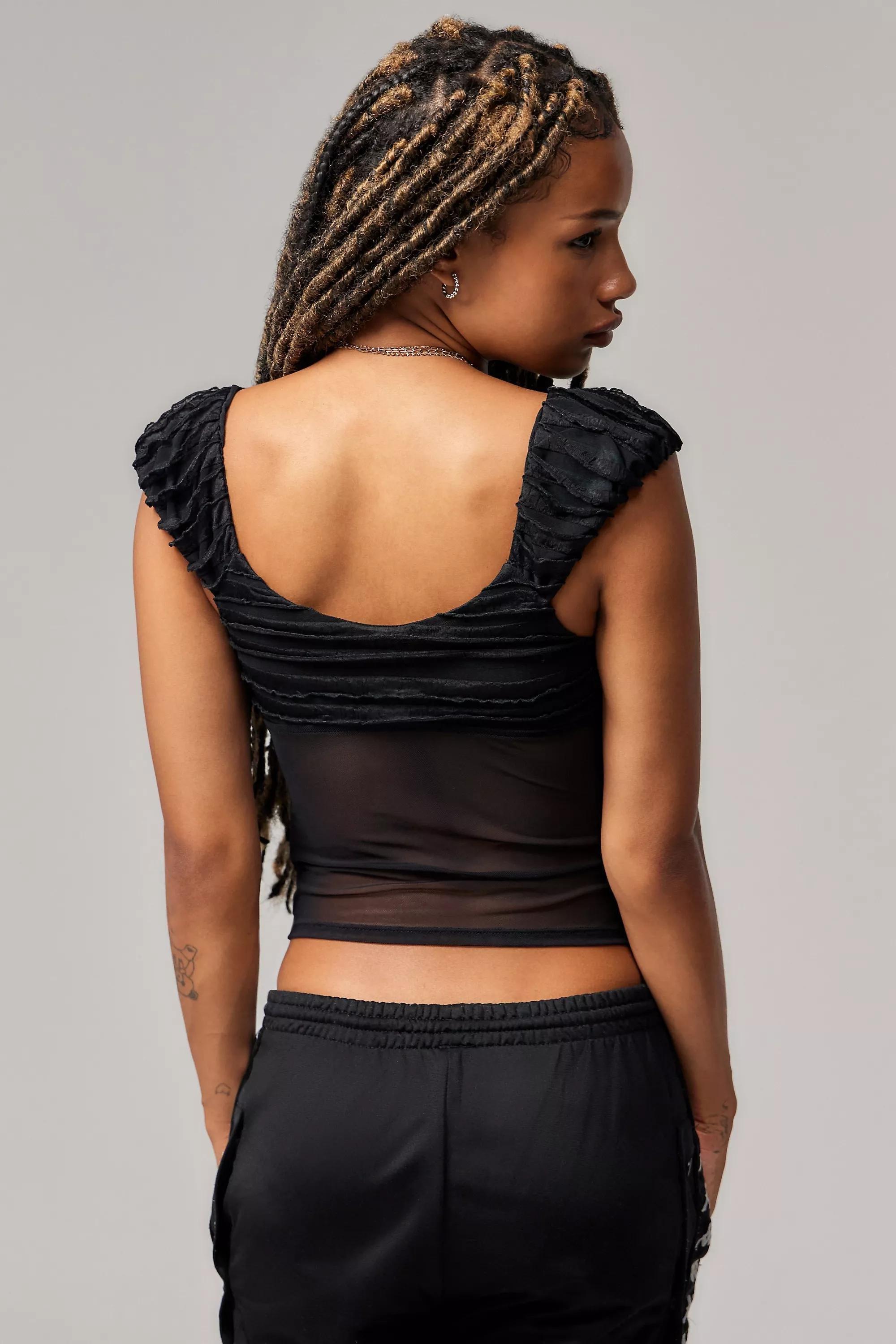 Black Kimchi Blue Dalilah Lace Cropped Top, BLK, medium