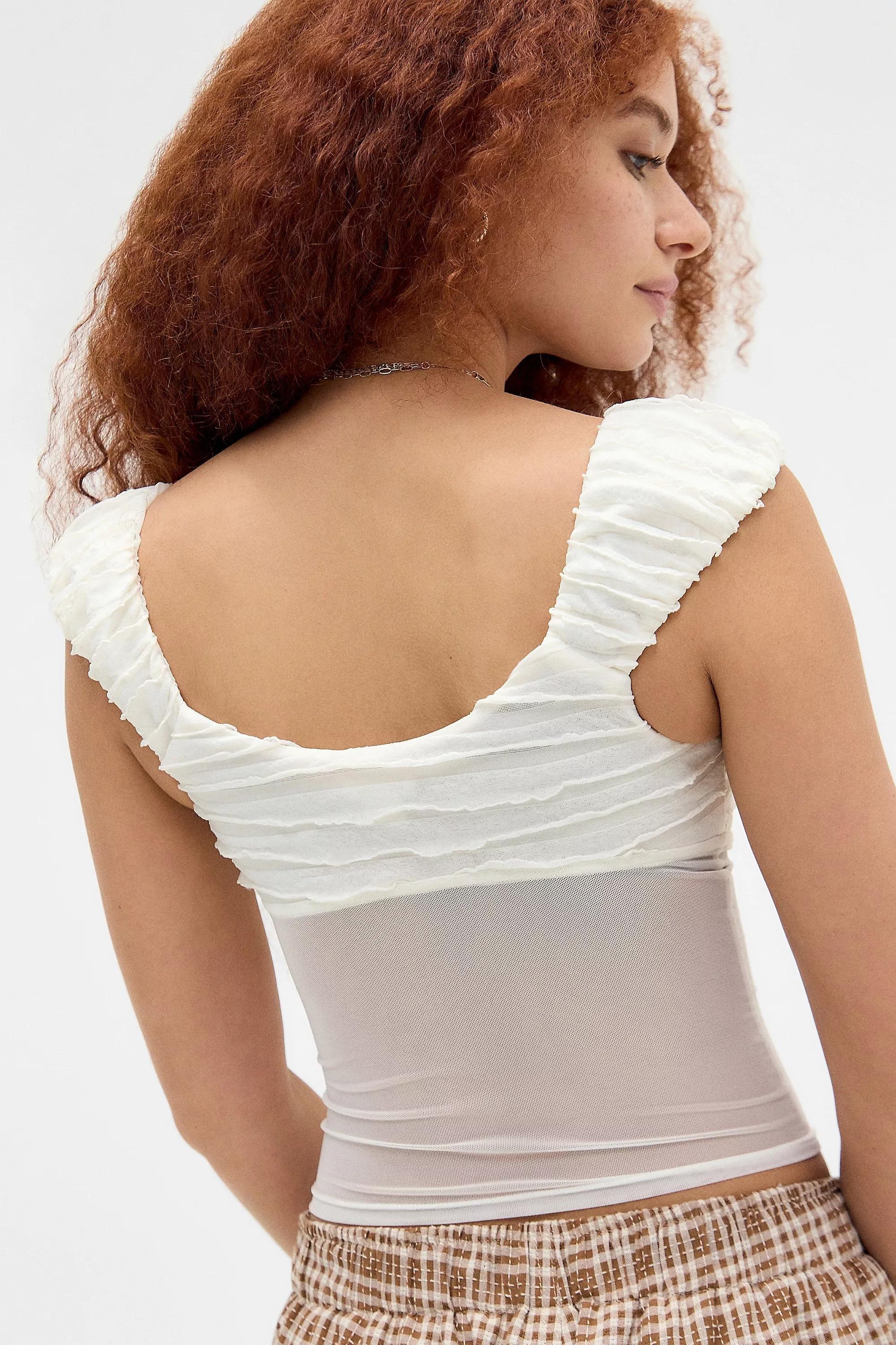 Beige Kimchi Blue Mesh Blouse, IVRY, large image number 3