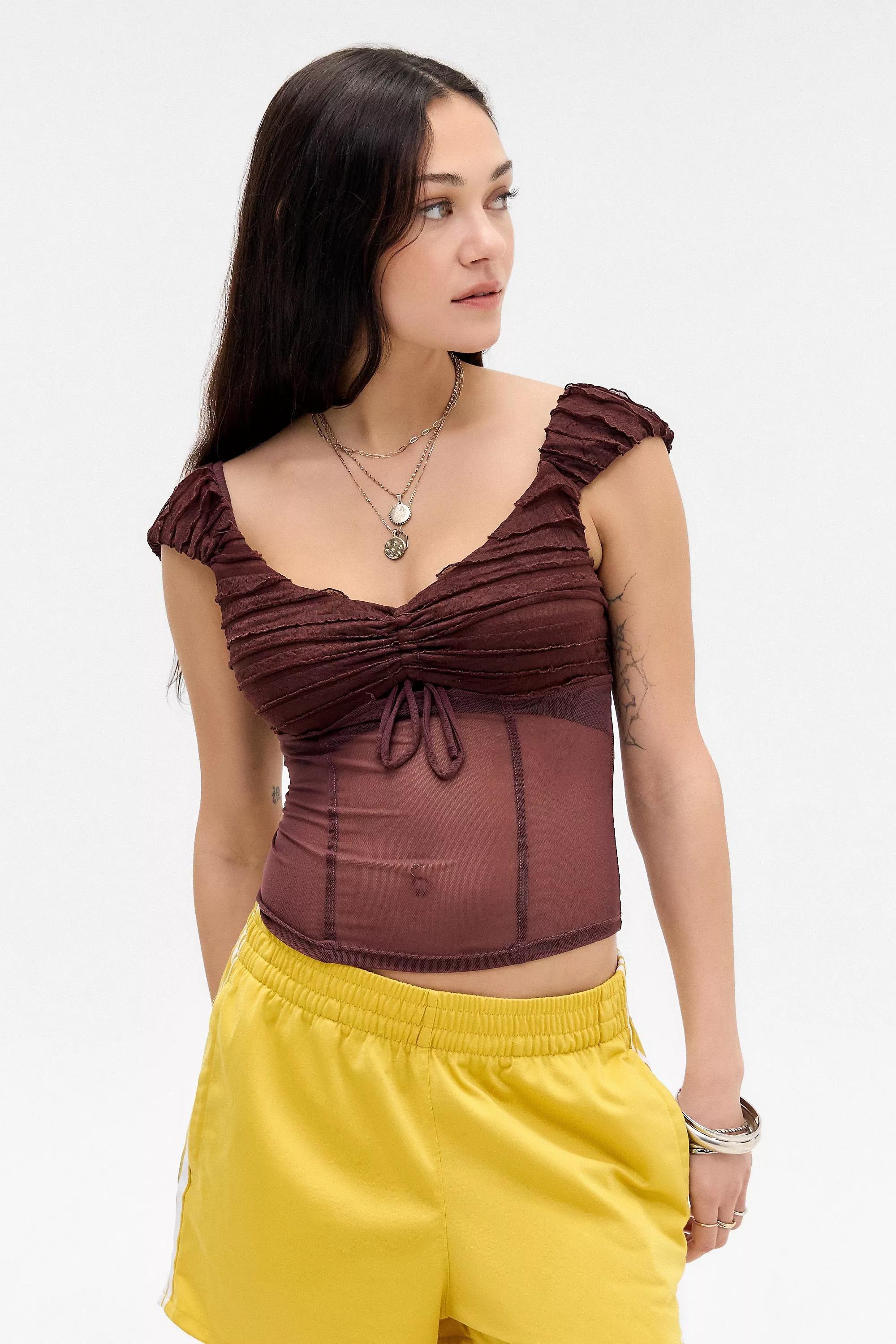 Brown Kimchi Blue Mesh Blouse, , large image number 0