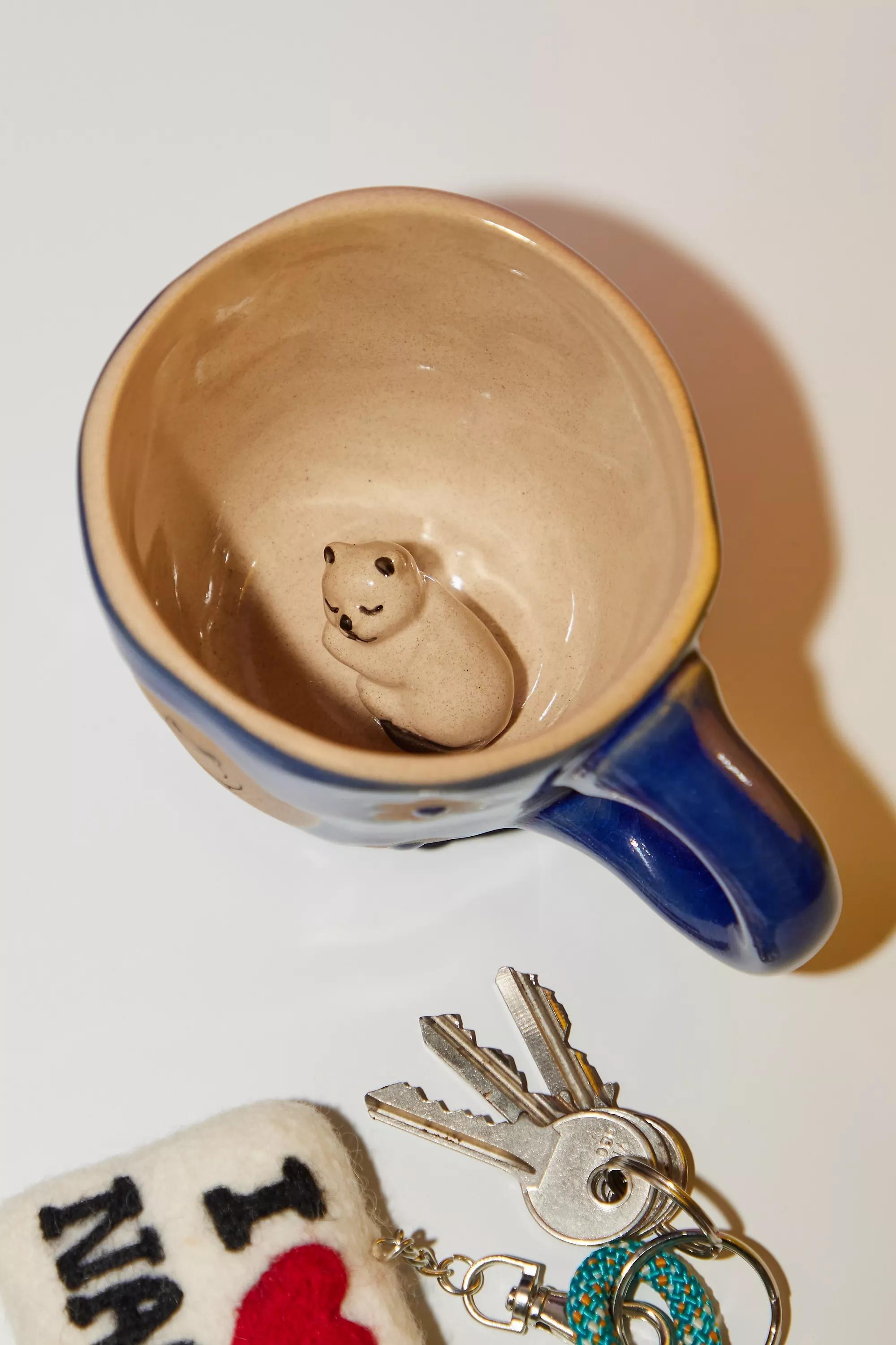 Blue Sleeping Cat Peekaboo Ceramic Mug, BLUE, large image number 1