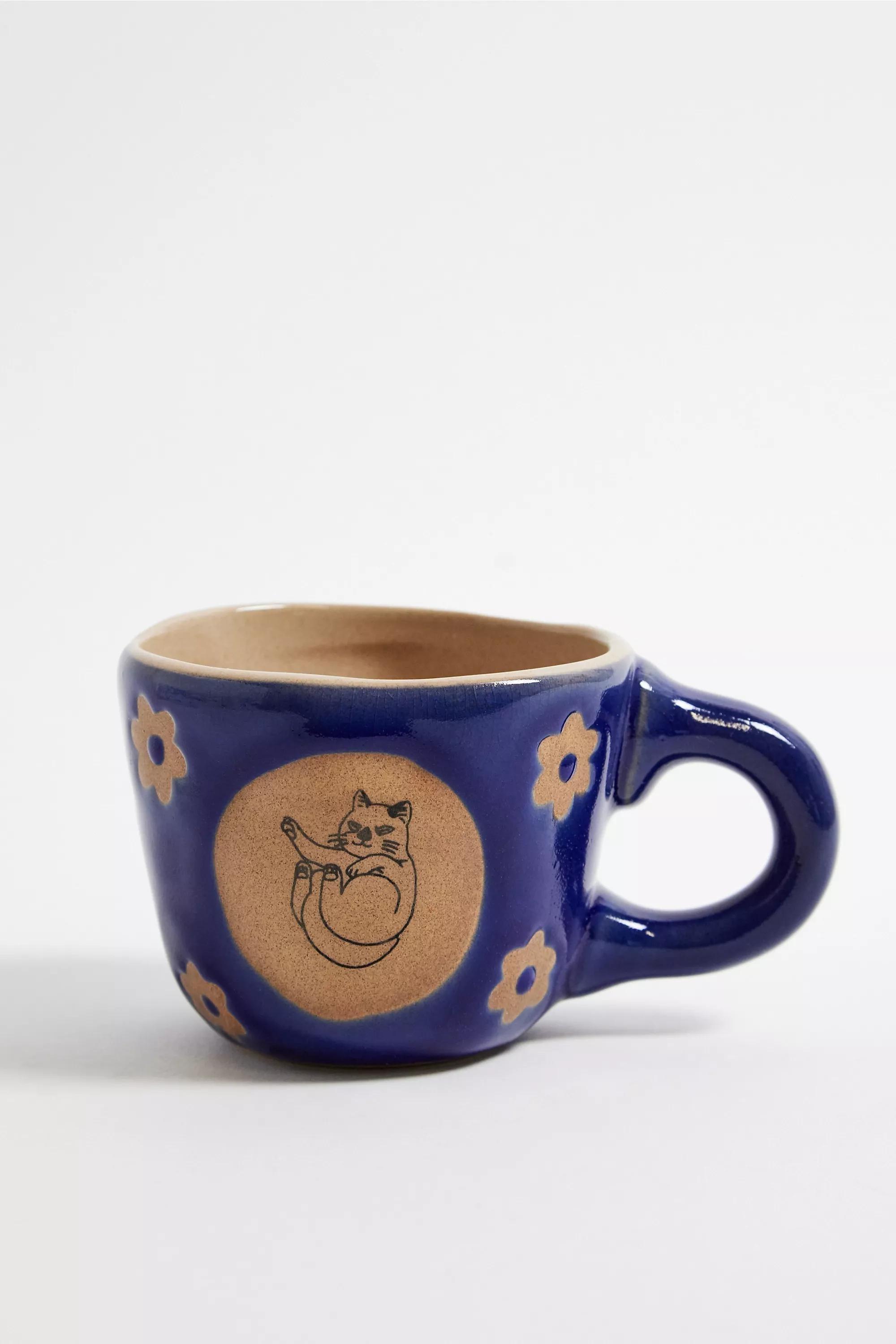 Blue Sleeping Cat Peekaboo Ceramic Mug, BLUE, large image number 2