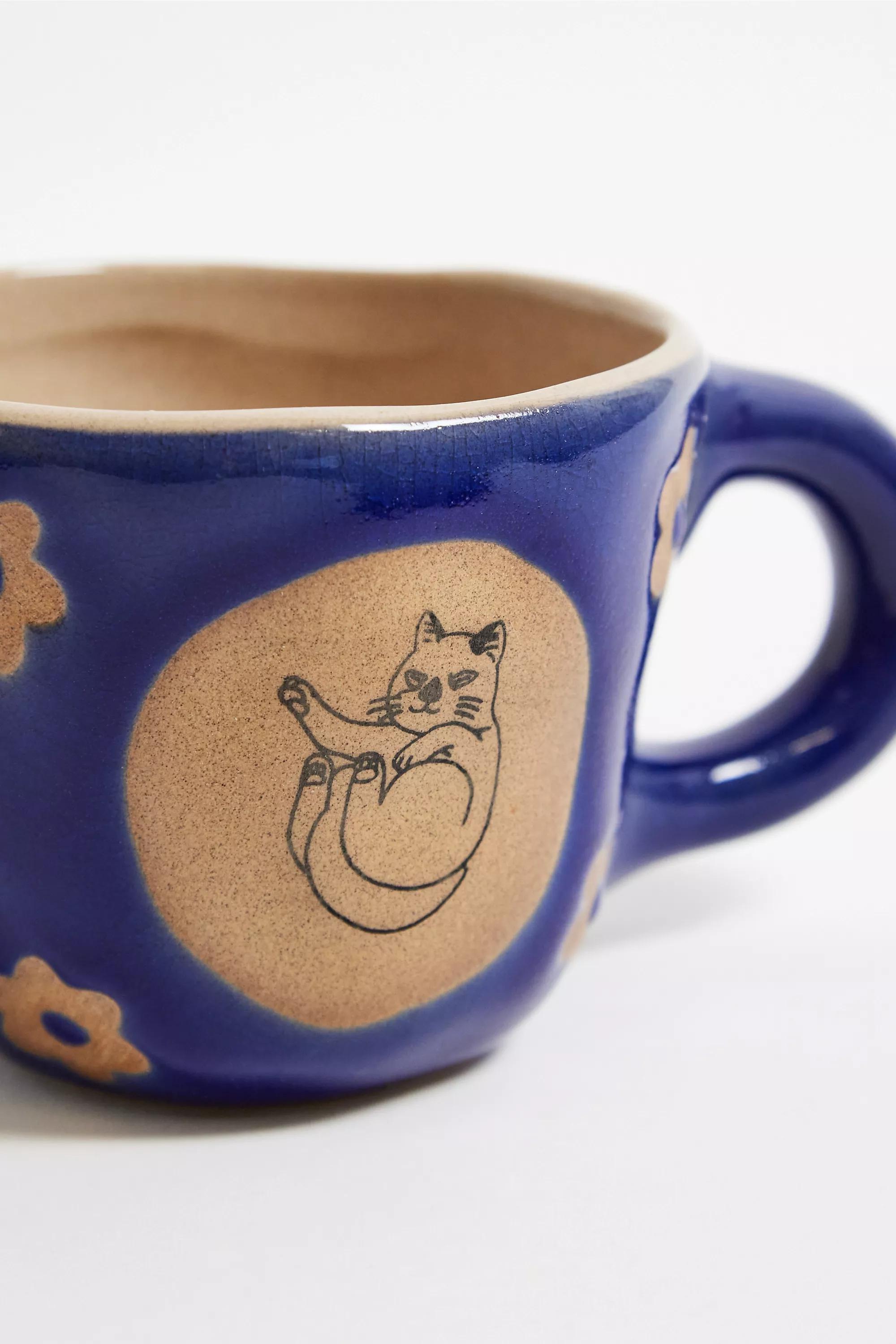 Blue Sleeping Cat Peekaboo Ceramic Mug, BLUE, large image number 3