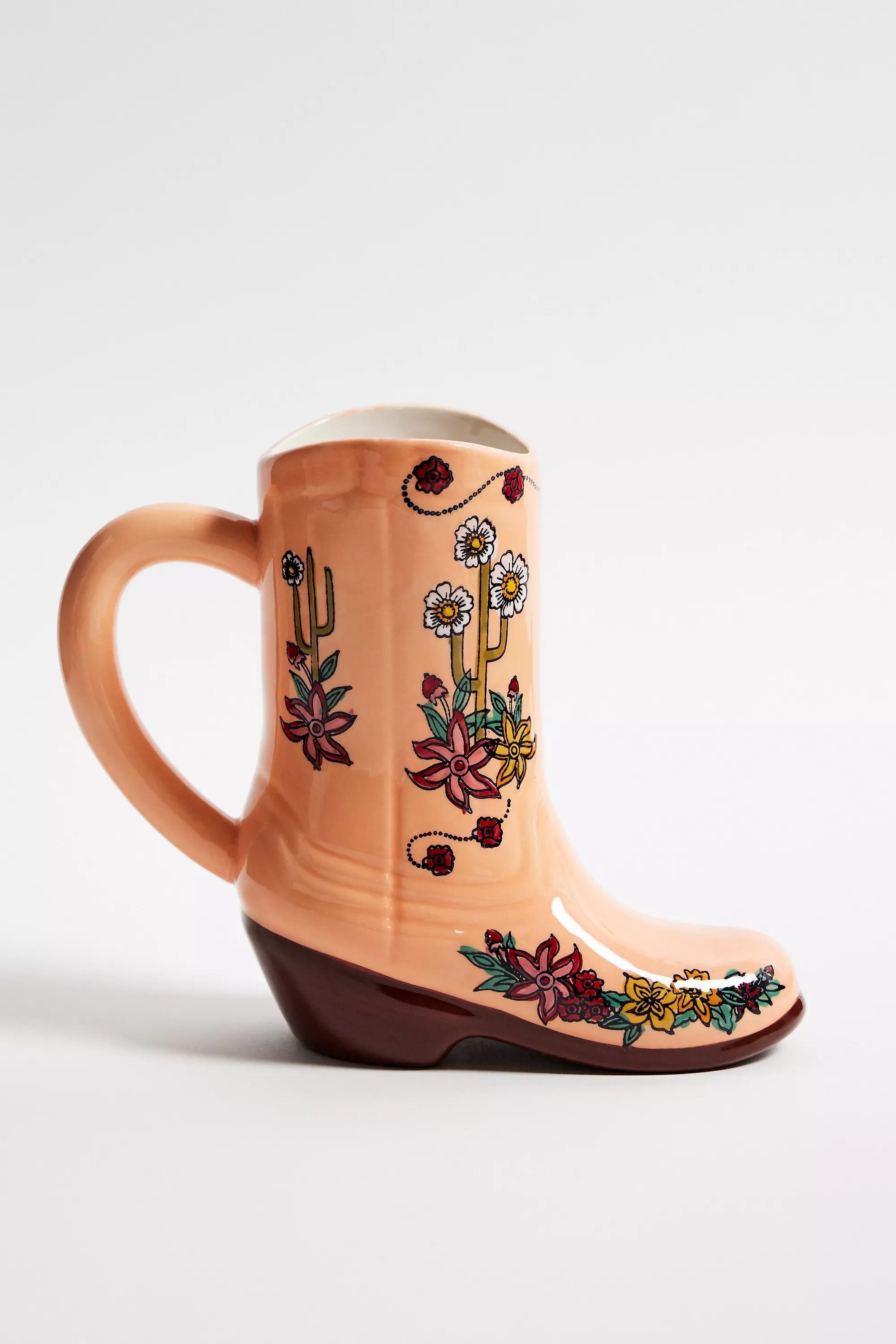 Pink Floral Western Boot Mug, PINK, large image number 0