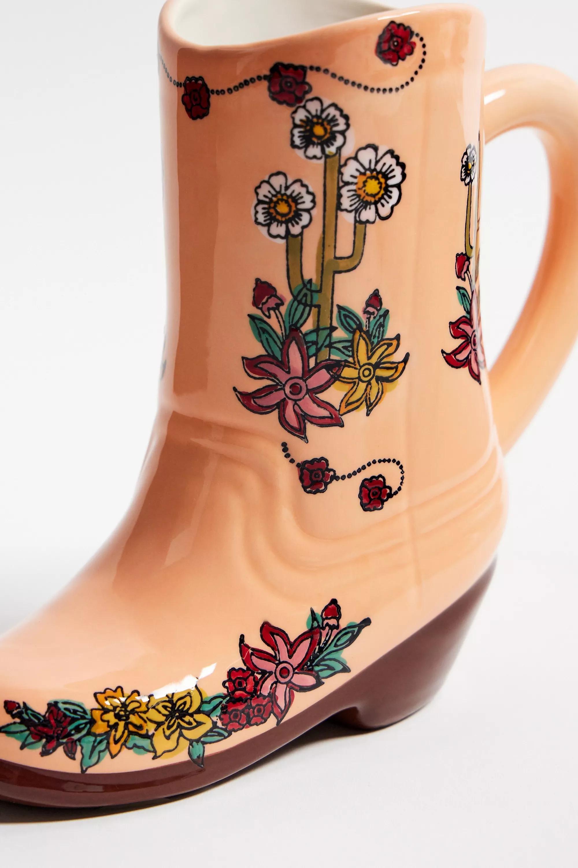 Pink Floral Western Boot Mug, PINK, large image number 1