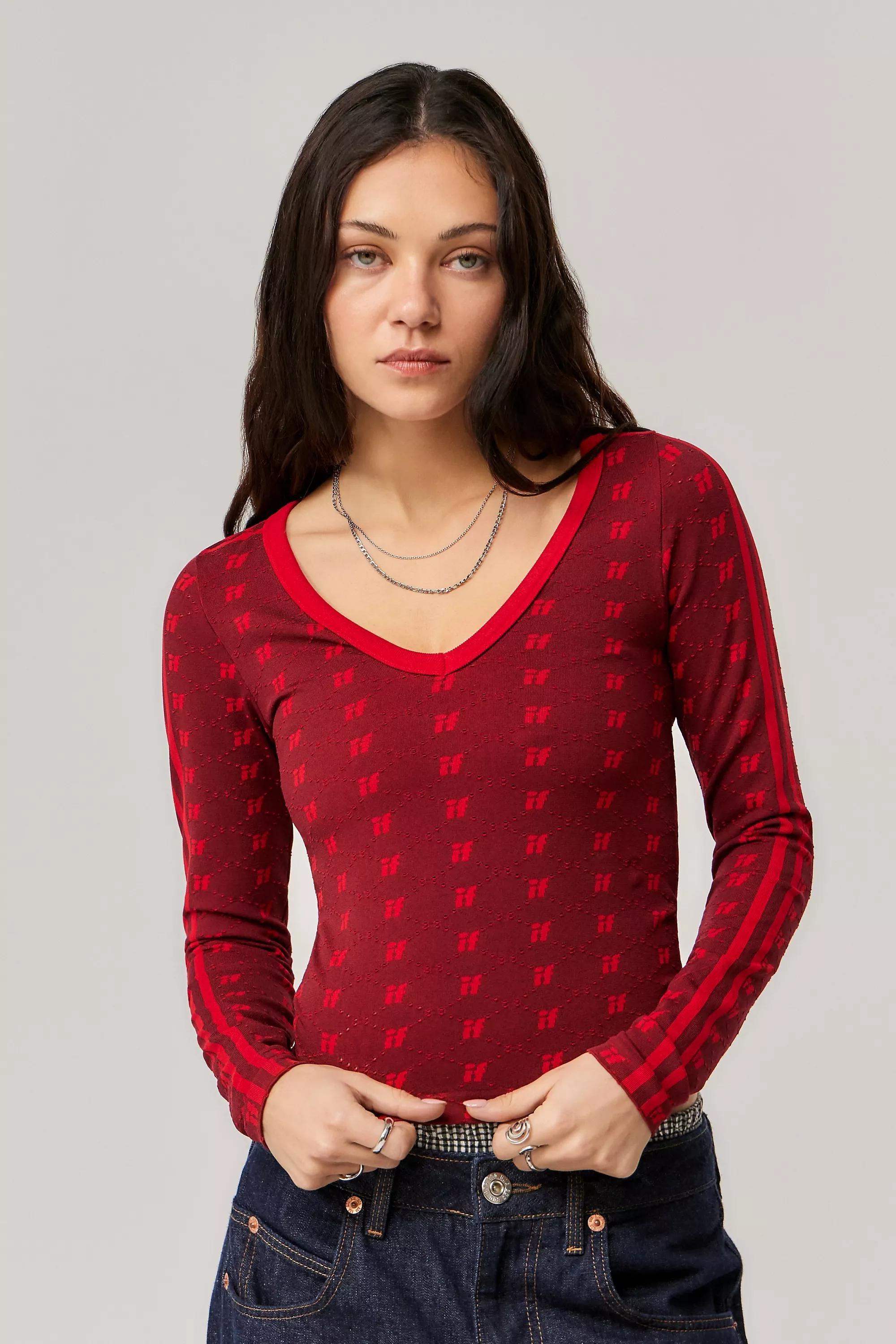 Brown Iets Frans... Monogram Red V-Neck Top, , large image number 0