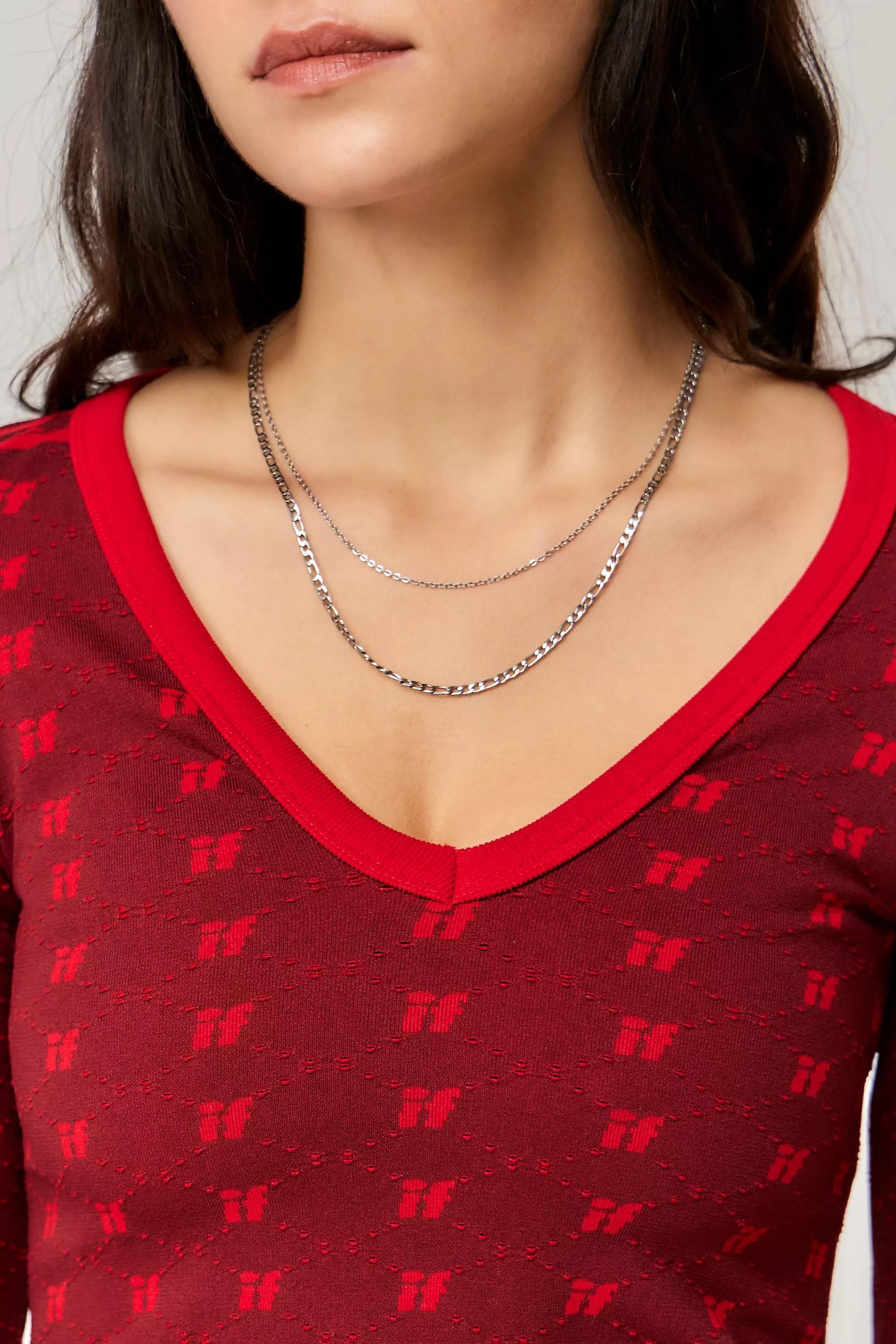 Brown Iets Frans... Monogram Red V-Neck Top, , large image number 1