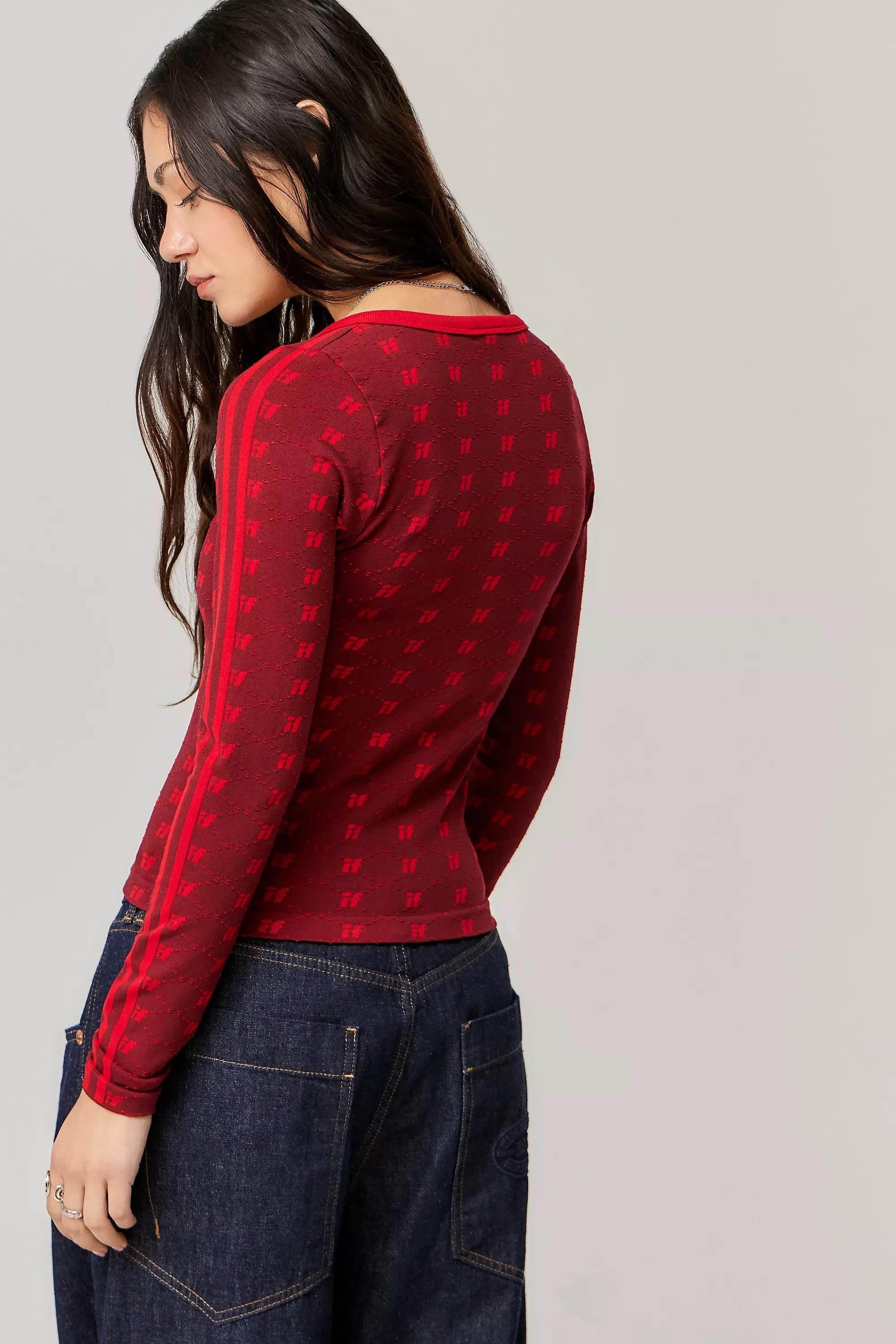 Brown Iets Frans... Monogram Red V-Neck Top, , large image number 3