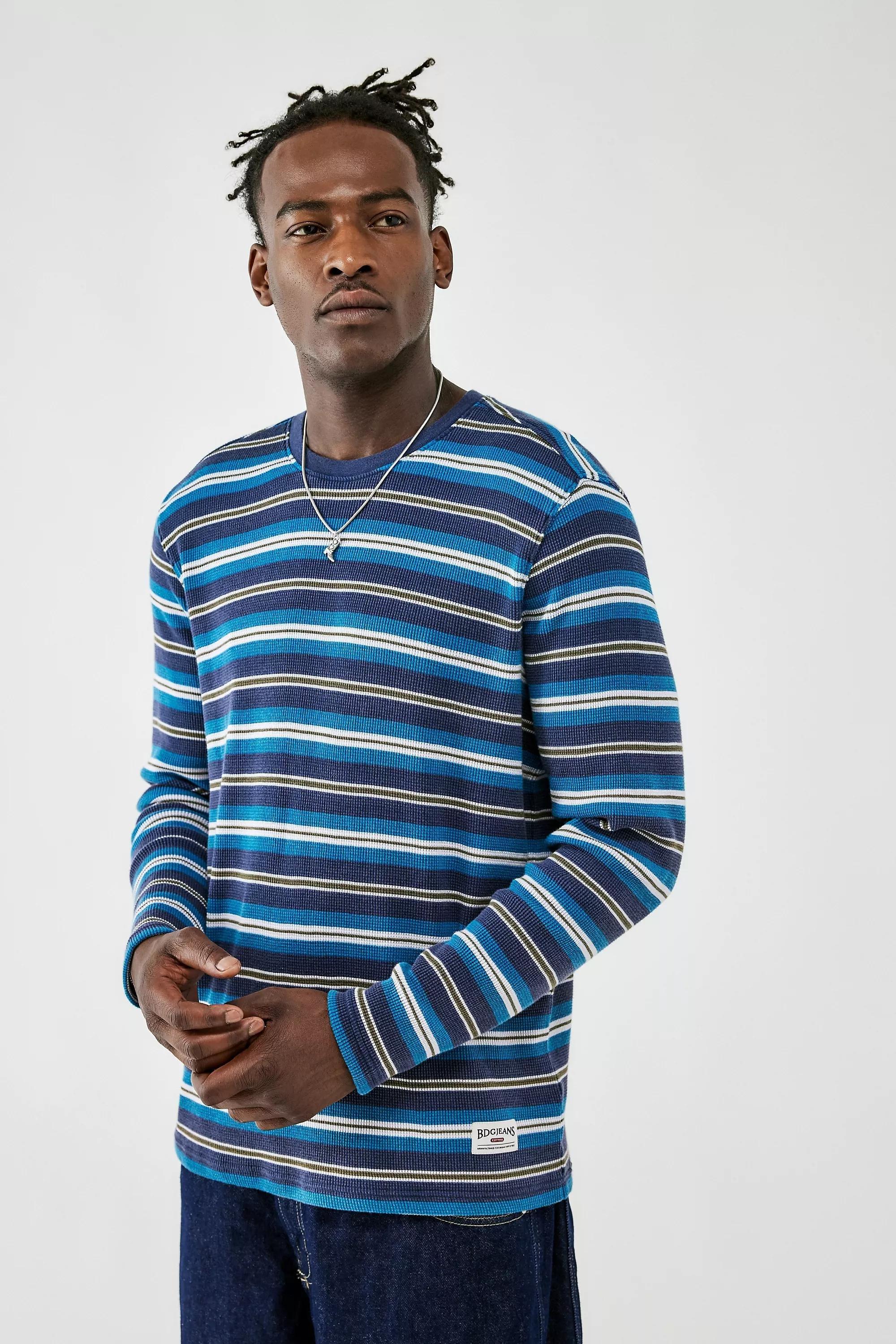Blue Bdg Waffle Stripe Long Sleeve Top, , large image number 0