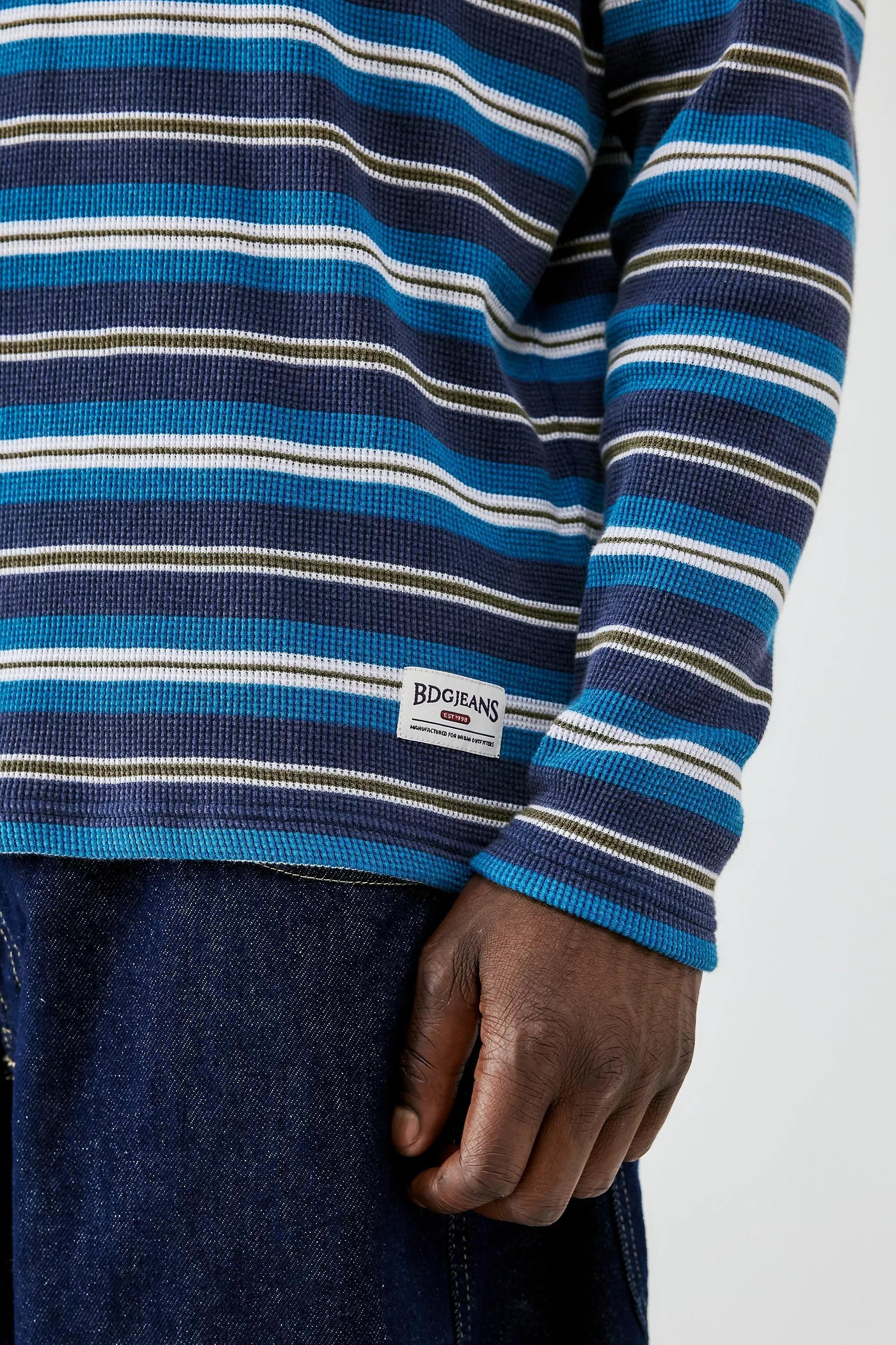 Blue Bdg Waffle Stripe Long Sleeve Top, , large image number 2