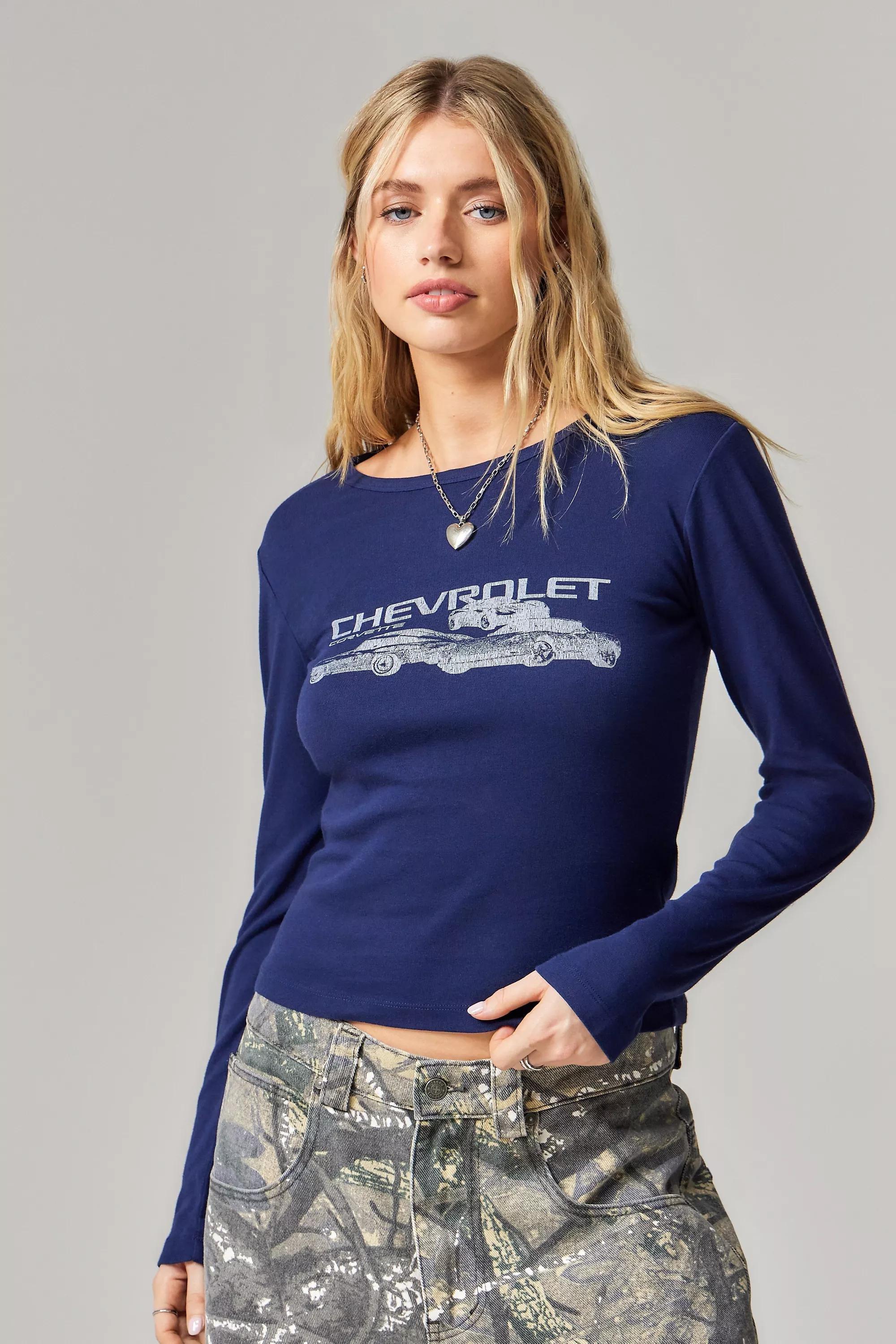 Navy  Printed Long Sleeve Top, , large image number 0