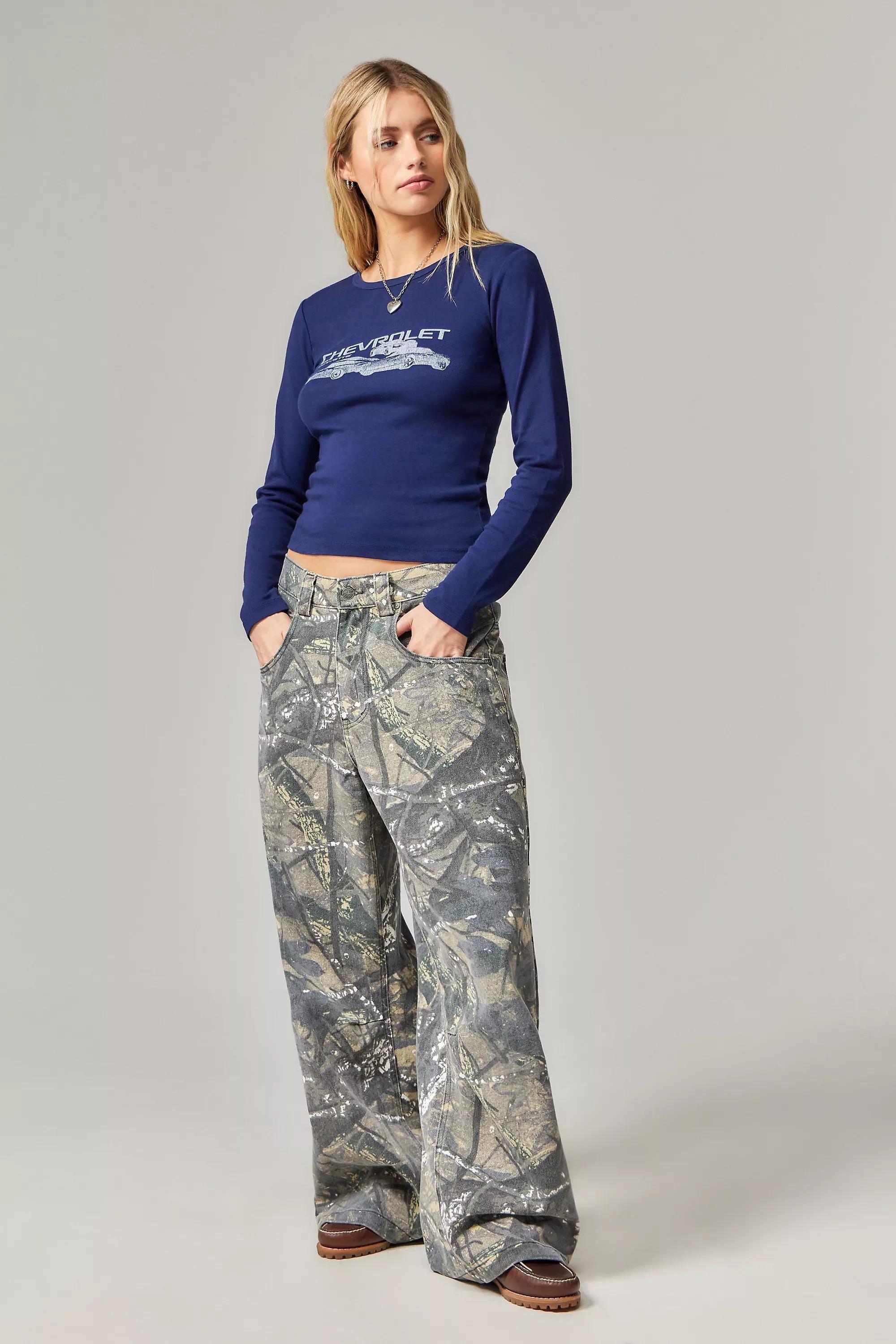 Navy  Printed Long Sleeve Top, , large image number 2