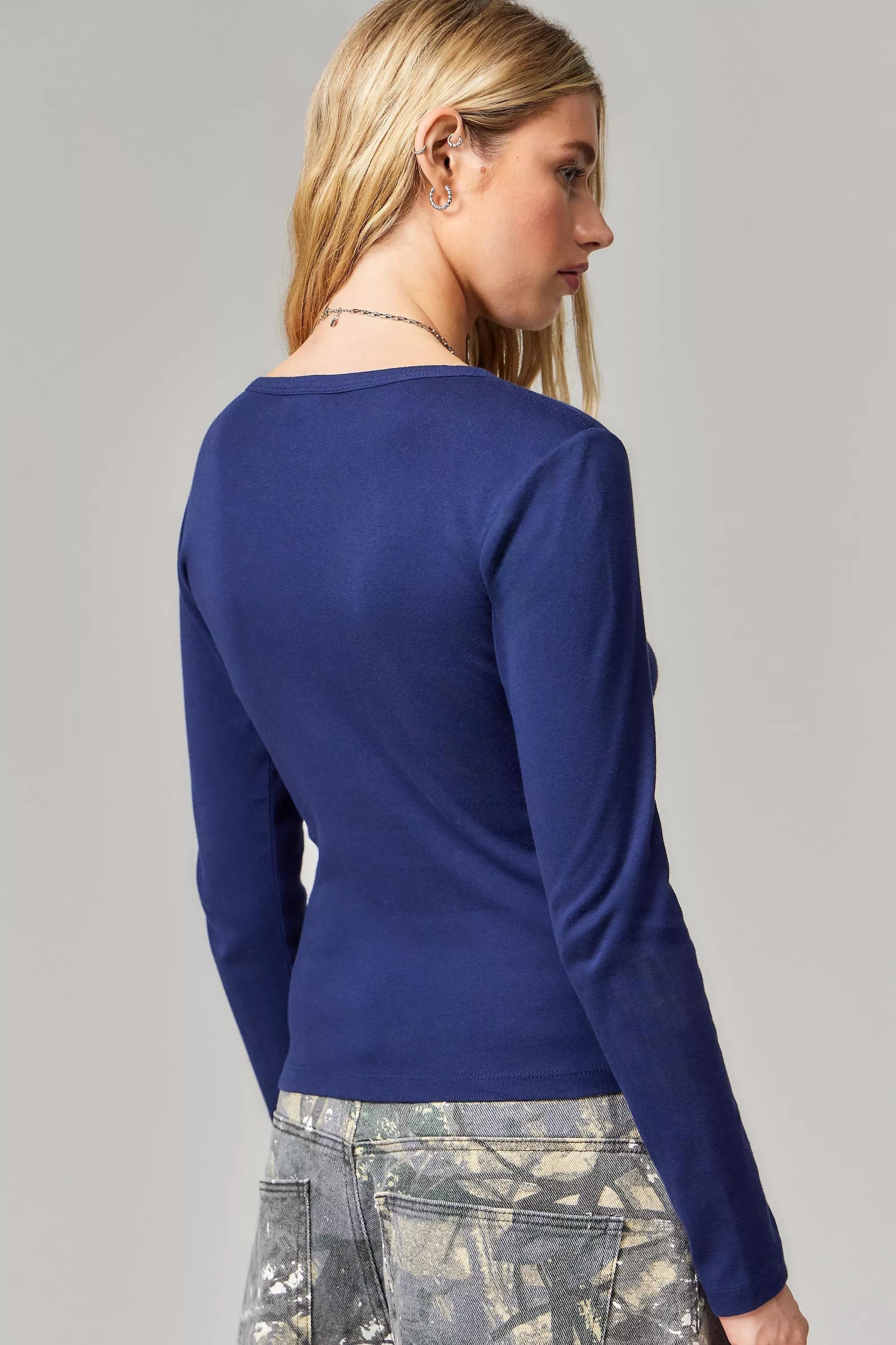 Navy  Printed Long Sleeve Top, , large image number 3