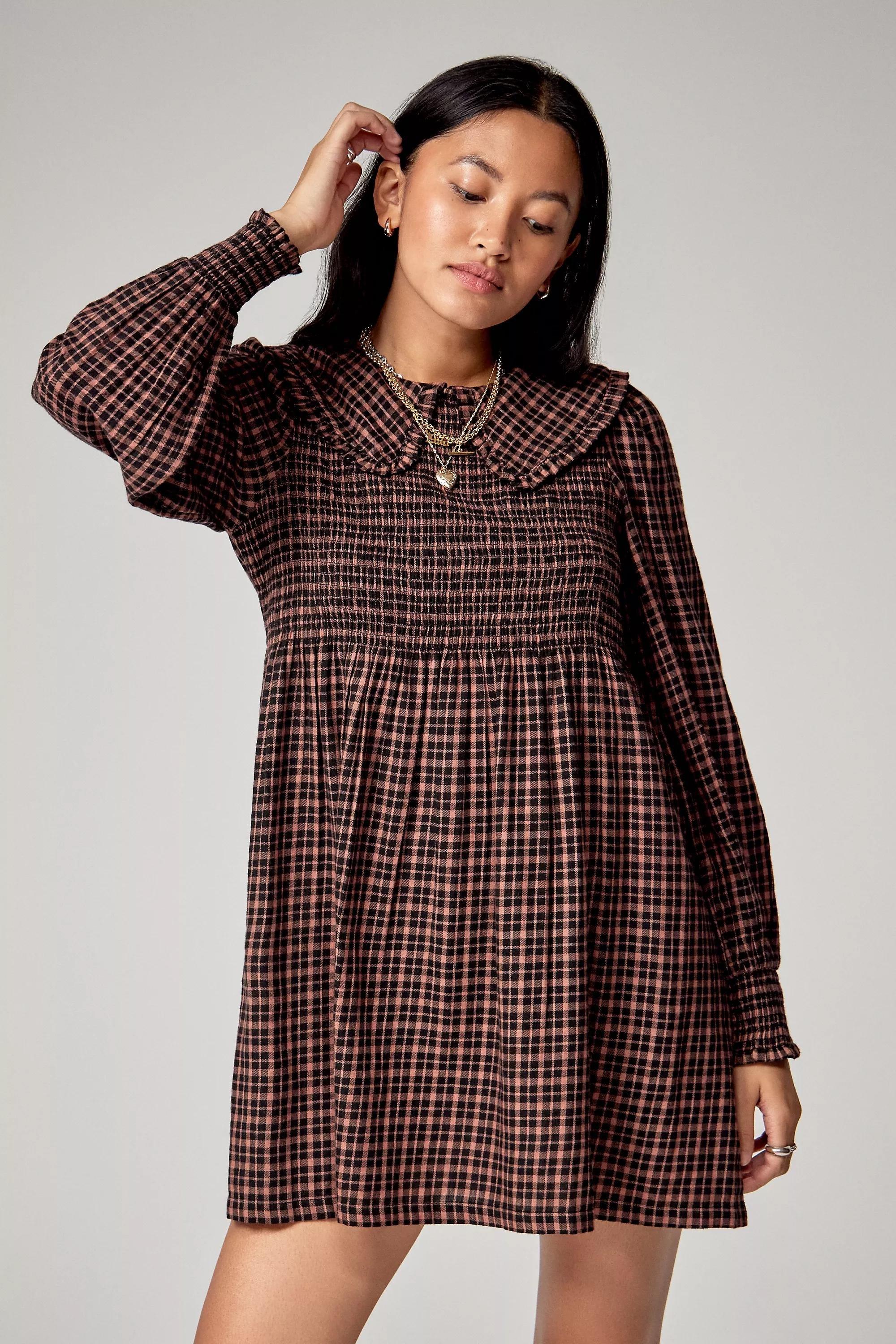Blue Urban Renewal Made From Remnants Long Sleeve Babydoll Mini Dress, , large image number 0