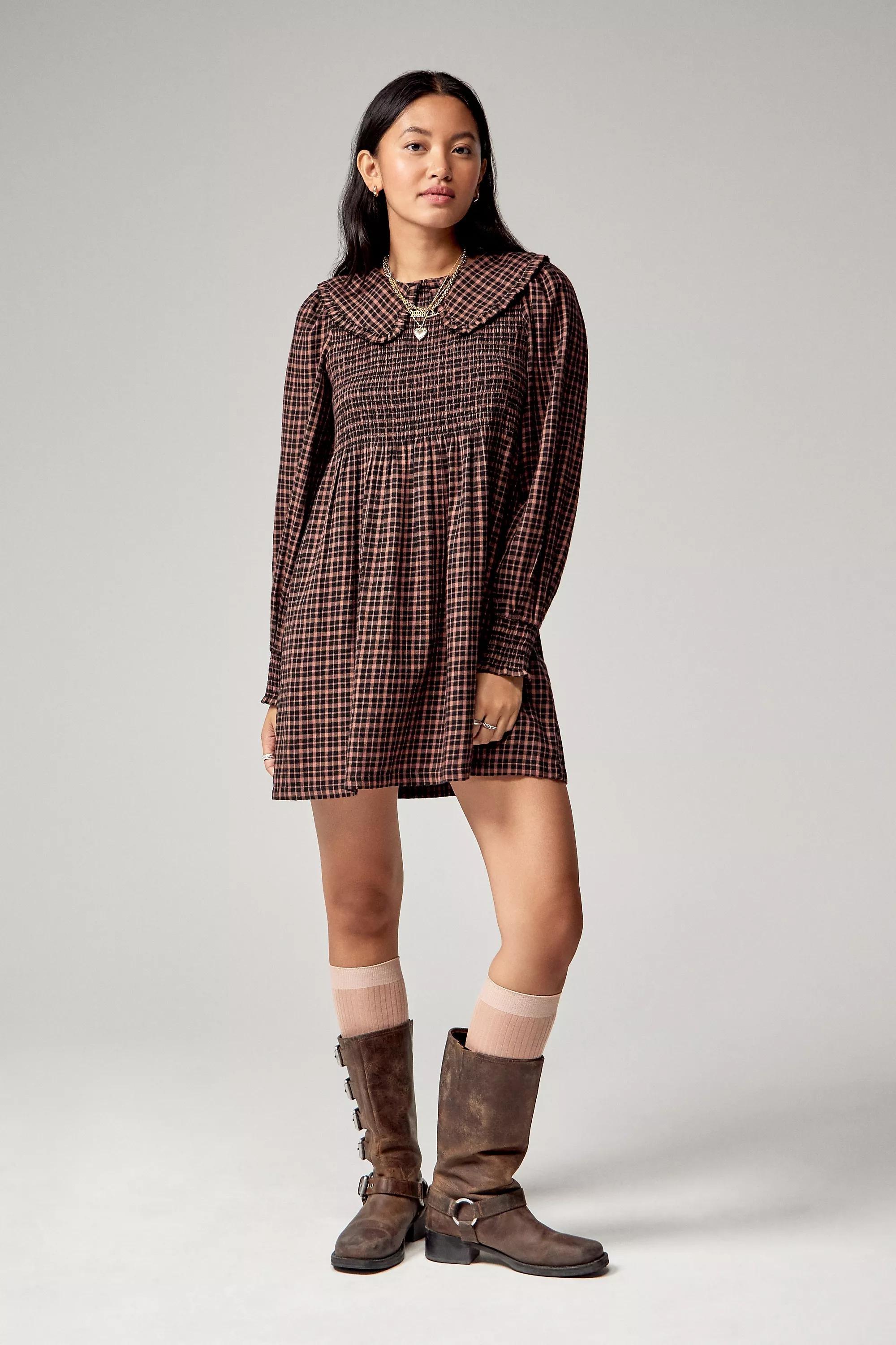Blue Urban Renewal Made From Remnants Long Sleeve Babydoll Mini Dress, , large image number 2