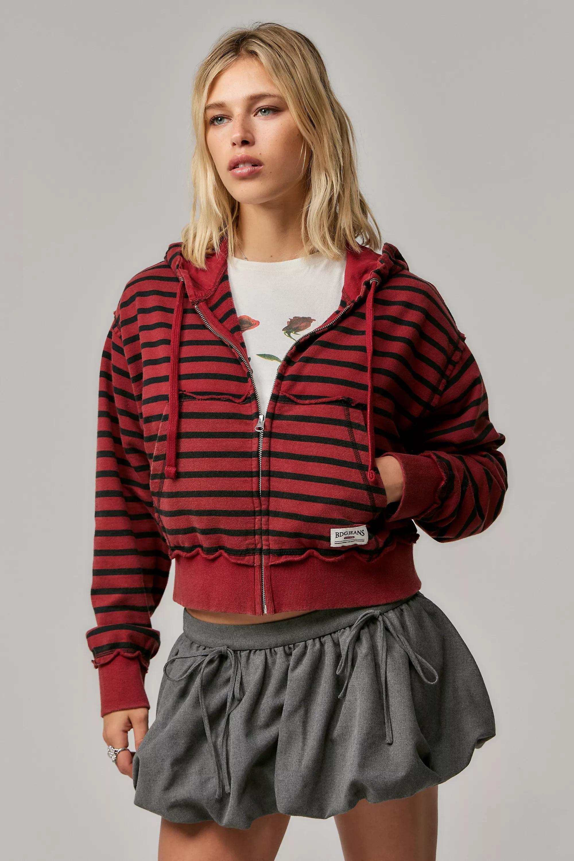 Red Bdg Slouch Stripe Zip-Through Hoodie, , large image number 0
